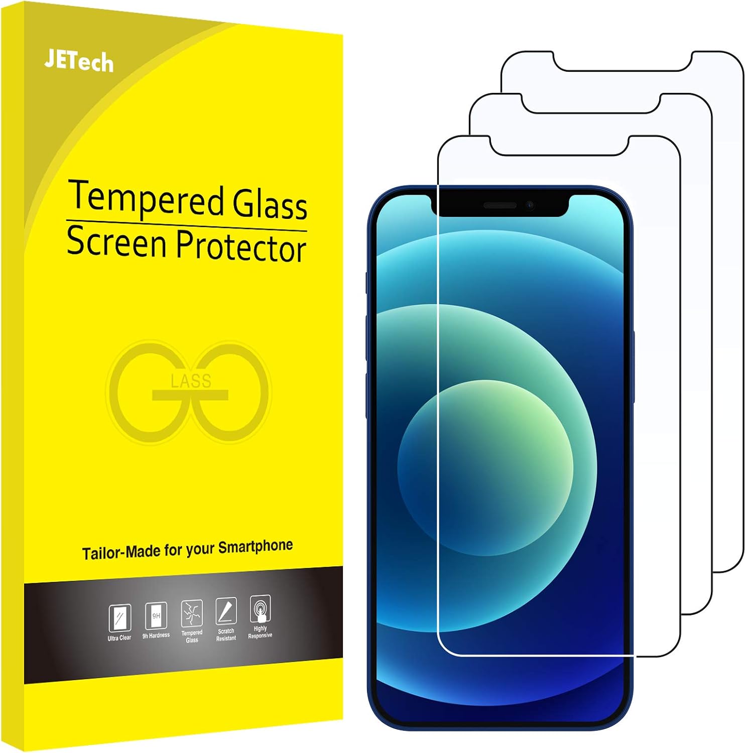JETech Screen Protector for iPhone 12 mini, 3-Pack | HD Clear, Face ID Compatible, Anti-Scratch Glass
