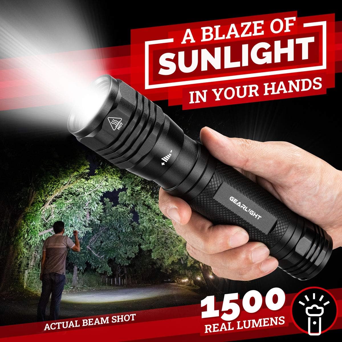 GearLight High-Powered LED Flashlight S1200 - Mid Size, Zoomable, Water Resistant, Handheld Light - High Lumen Camping, Outdoor, Emergency Flashlights - S1200-1 Pack, (Batteries Not Included)
