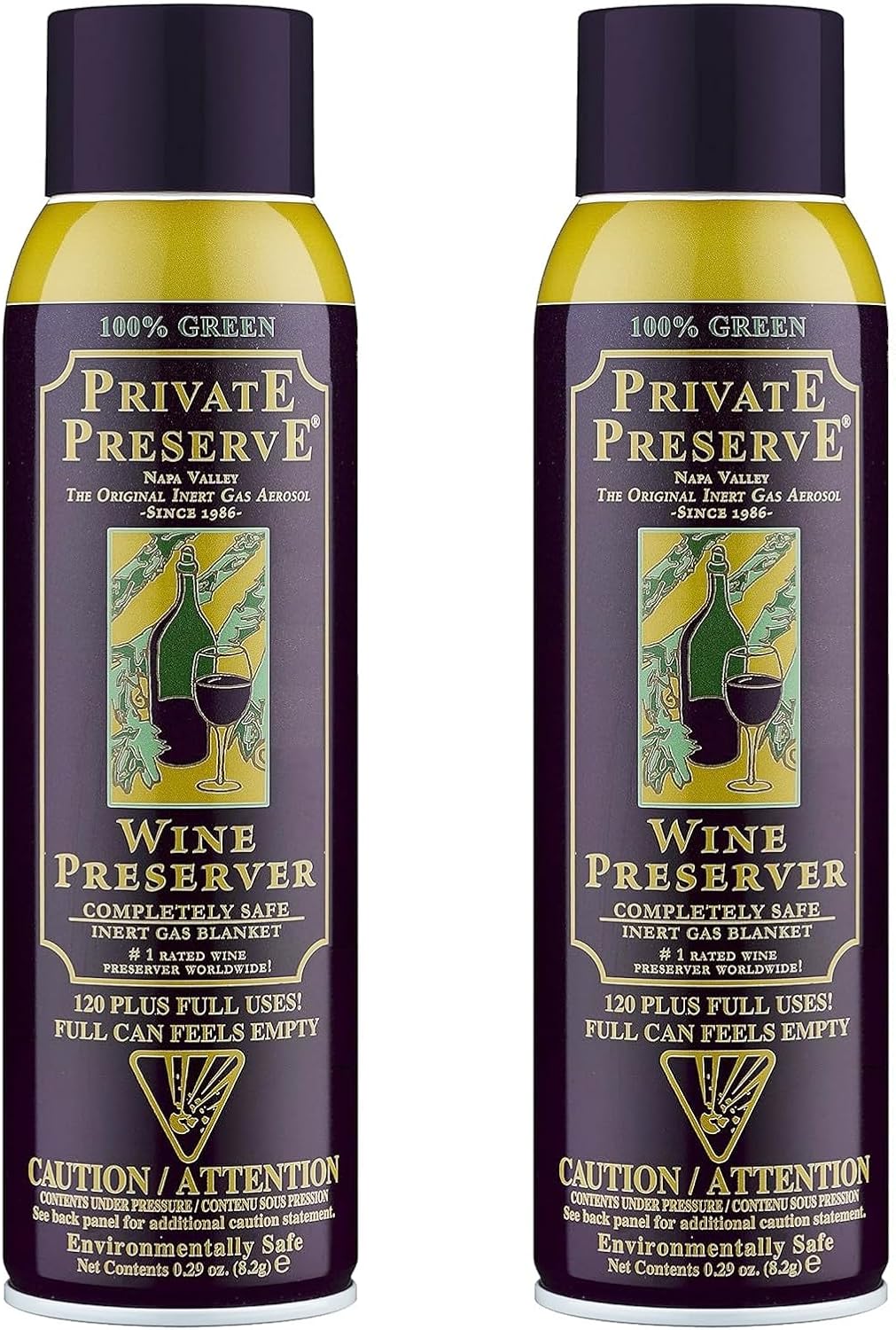 Private Preserve Wine Preservation System | 100% Green Gas Based | Suitable For All Wine, Port, Sake, Cognac, Whiskey, Fine Oil & Vinegar (Pack of 2)