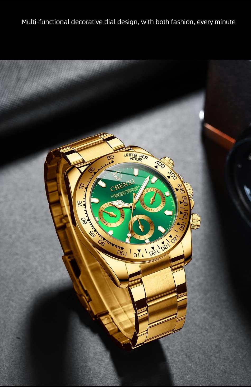 DREAMING Q&P Fq-005 Classic Style Gold Stainless Steel Mens Wrist Watches with Crystals for Man