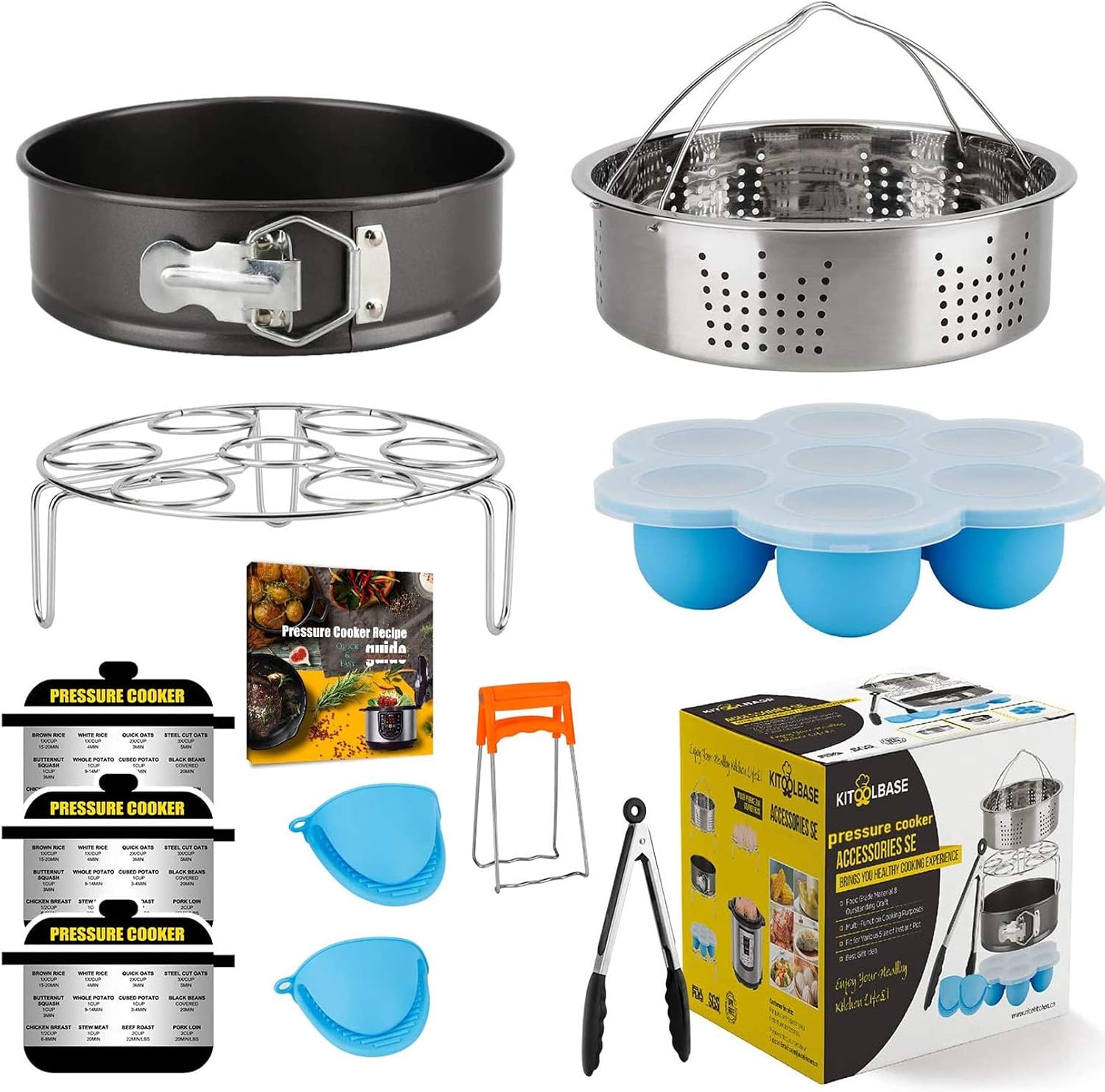Accessories Set for Instant Pot 6 Qt 8 Quart | with Steamer Basket Cheesecake Pan Egg Steam Trivet Silicone Mold Mitts Tong