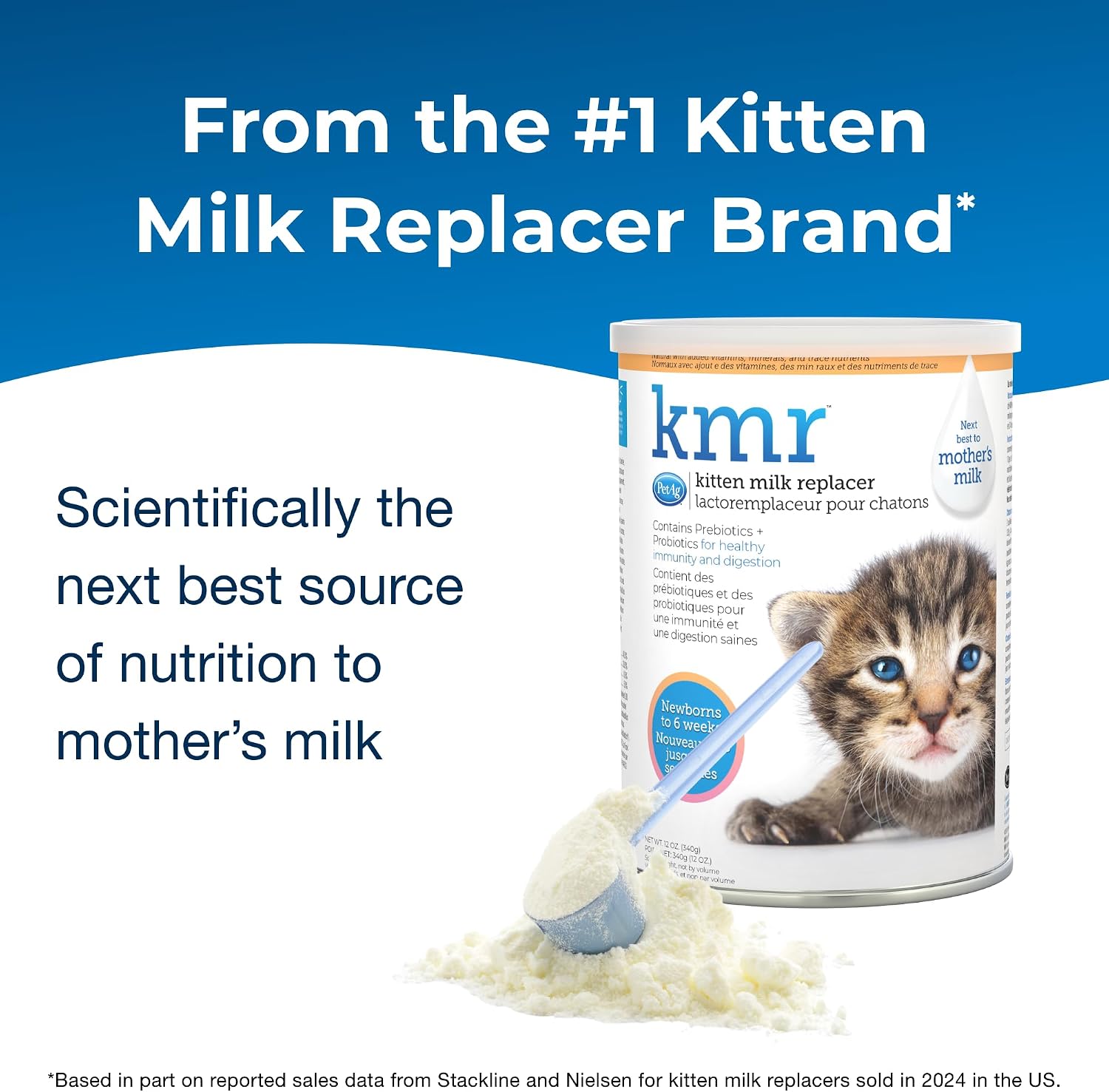 Pet-Ag KMR Kitten Milk Replacer Powder - 12 oz, Pack of 2 - Powdered Kitten Formula with Prebiotics