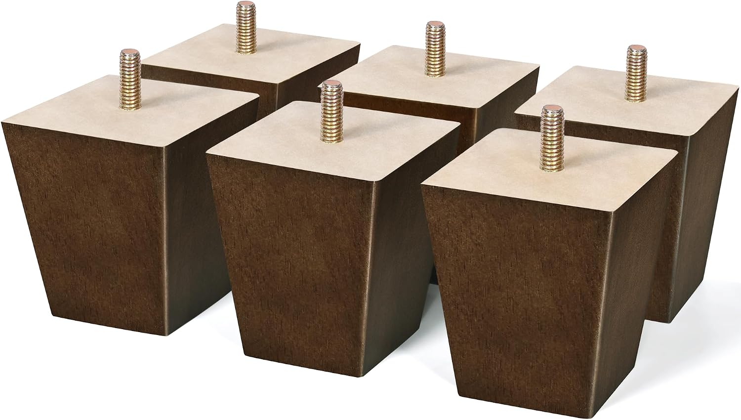 Sofa Legs Square Bed Feet 2 inch Wood Replacement Leg for Furniture Set of 4, Dark Brown