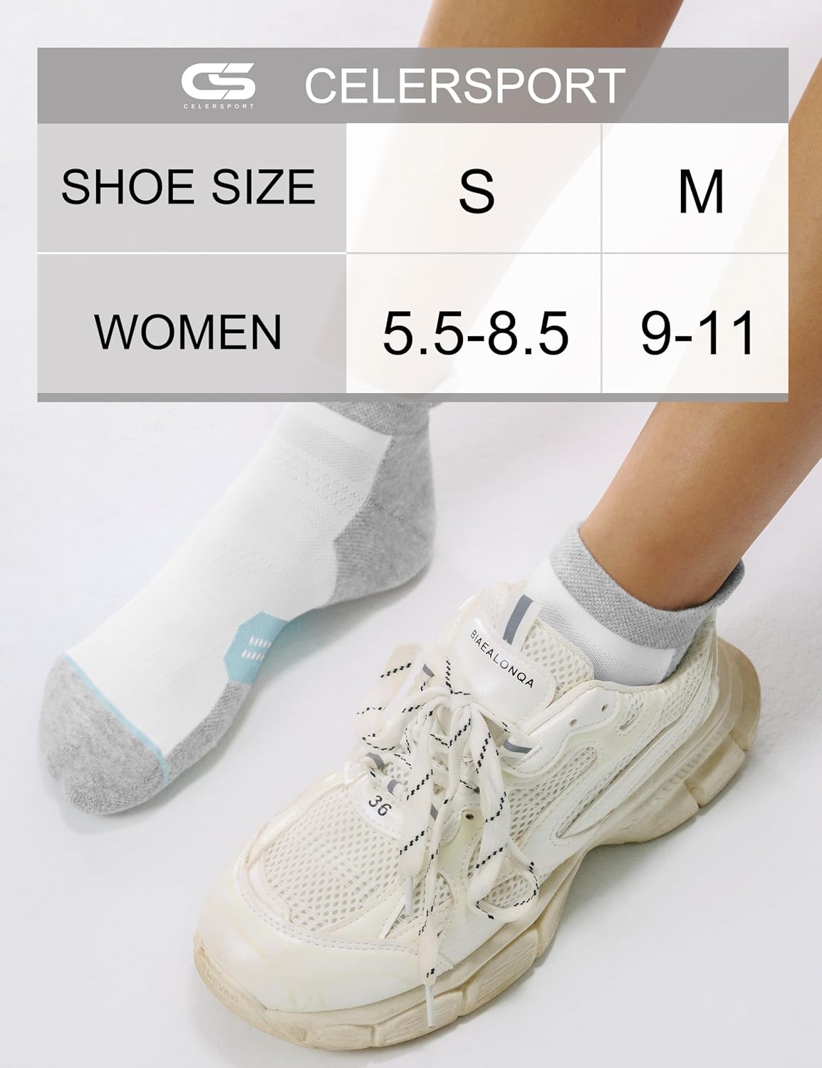 CS CELERSPORT 6 Pack Women's Ankle Running Socks Cushioned Low Cut Tab Athletic Socks