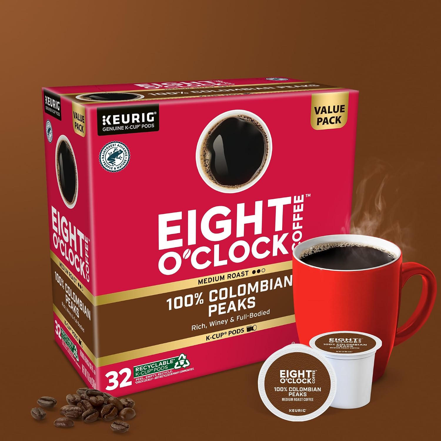 Eight O'Clock Coffee The Original, Single-Serve Keurig K-Cup Pods, Medium Roast Coffee Pods, 72 Count