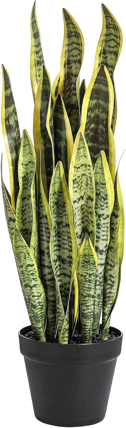 Artificial Snake Plant 26 inches Fake Sansevieria Artificial Potted Plants for Indoor and Outdoor, Home, Office Decoration