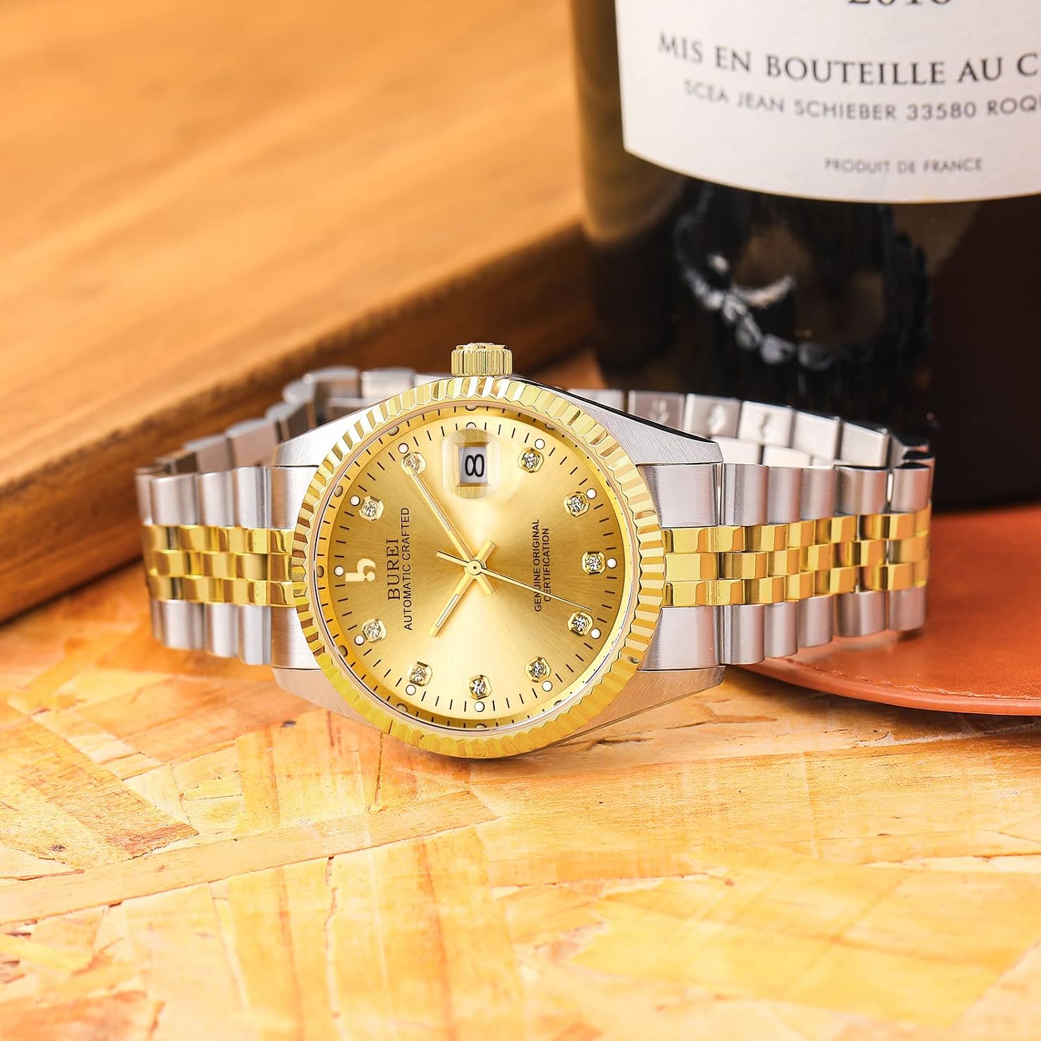 BUREI Men's Luxury Automatic Watch Fashion Waterproof Mechanical Watch, Adjustable Stainless Steel Two Tone Strap,Gift for Men