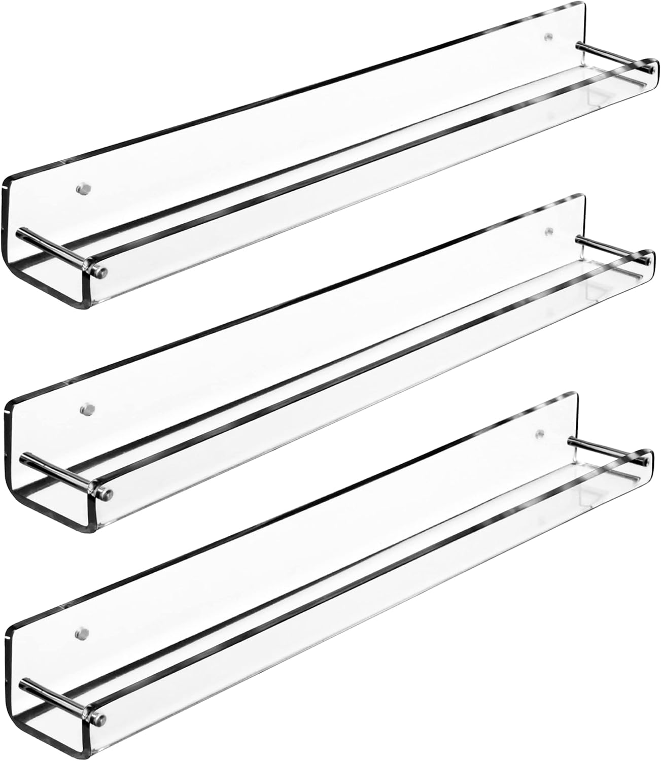 AMT 2 Pack Acrylic Floating Shelves, 15" L x 4" W, Clear Bathroom Wall, Bookshelves, Invisible Display for Office, Bedroom