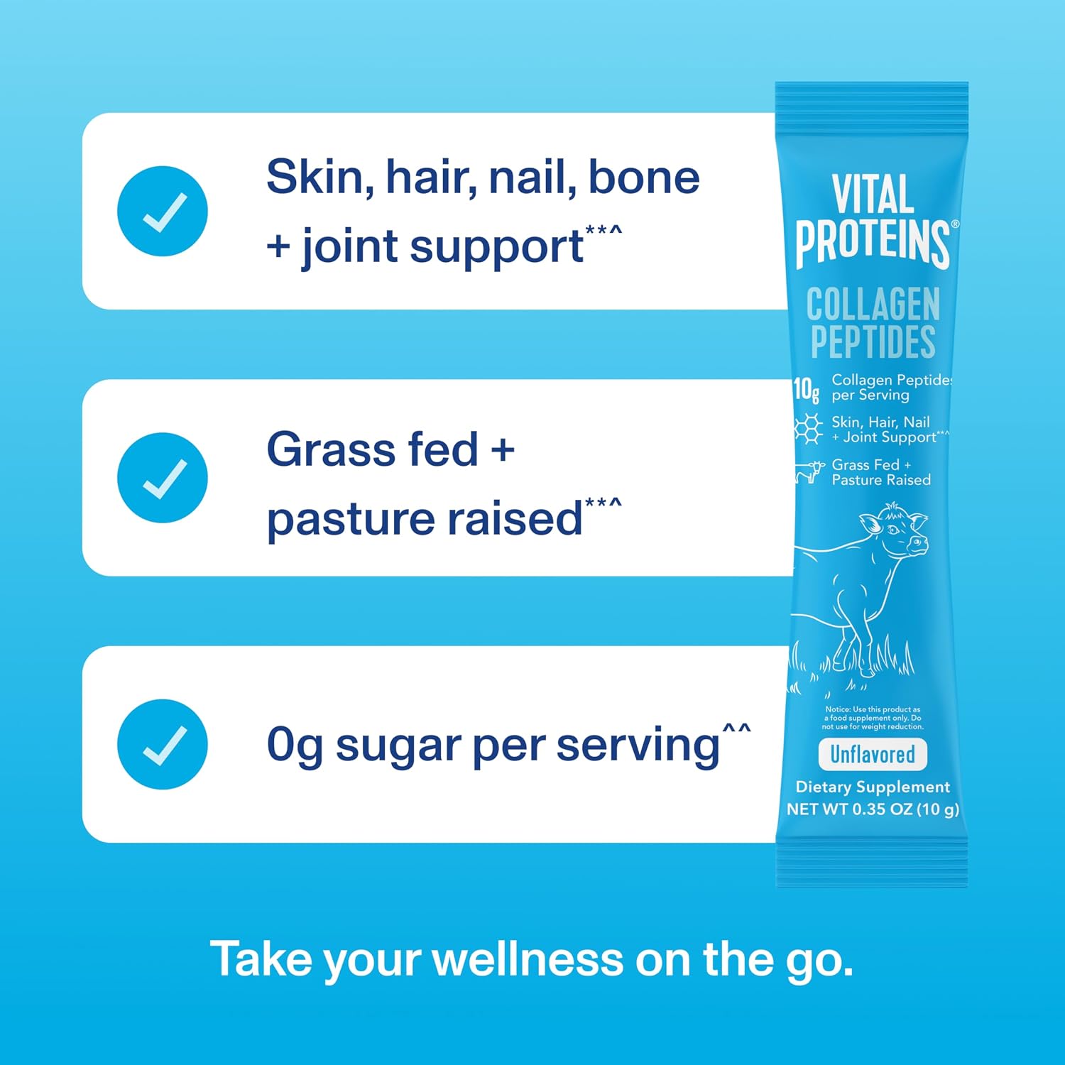 Vital Proteins Collagen Peptides Powder, Unflavored Stick Packs, 20 Count | 10g Hydrolyzed Collagen Peptide Per Packet, Supports Hair Skin & Nails, Travel-Friendly Stick Packs, 20 Servings