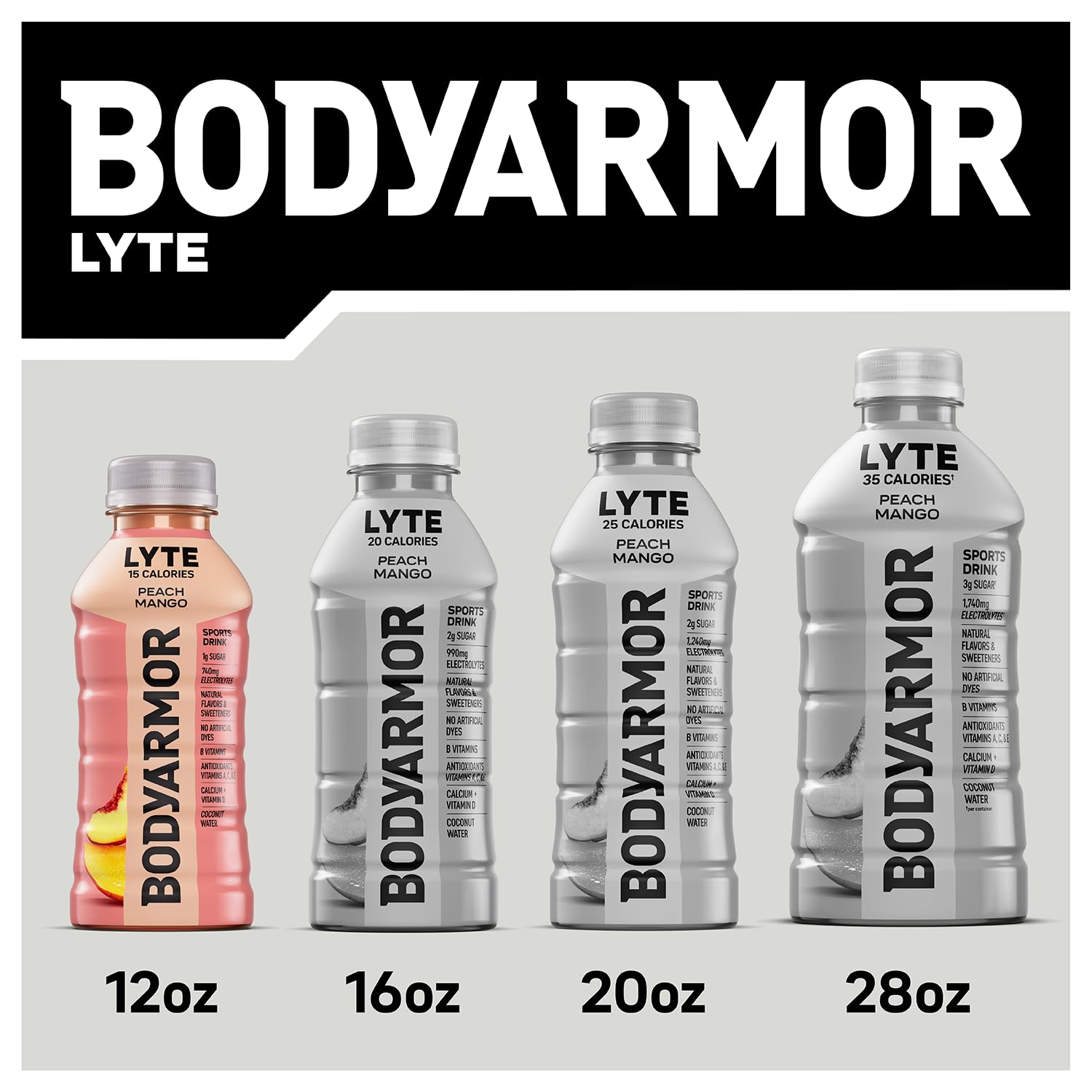 BODYARMOR LYTE Sports Drink, Peach Mango Electrolyte Drink, 12 Oz (8 Pk)
