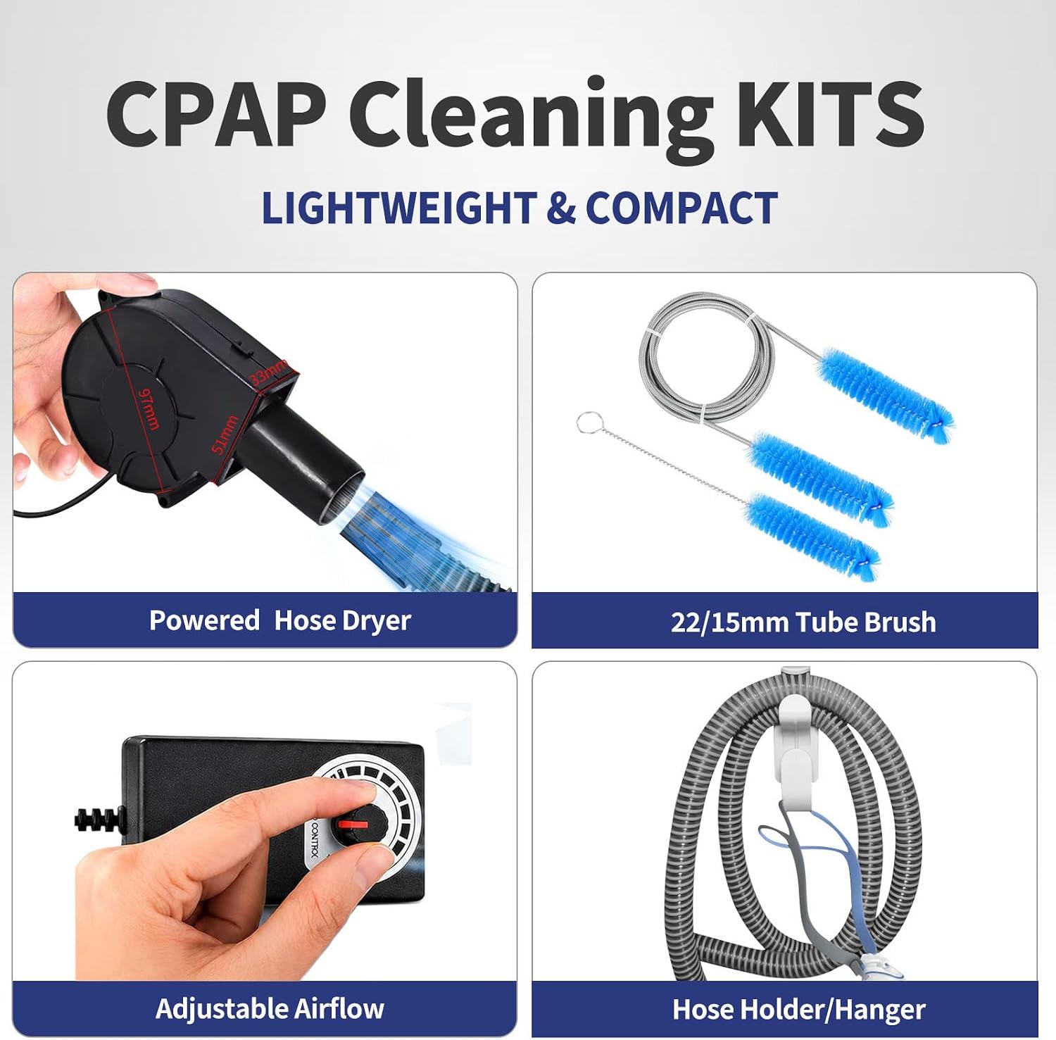 CPAP Hose Dryer Cleaning Kit: Fast-Drying Silent Blower Fan Cleaner for Resmed Airsense 10/11 Heated Tubing