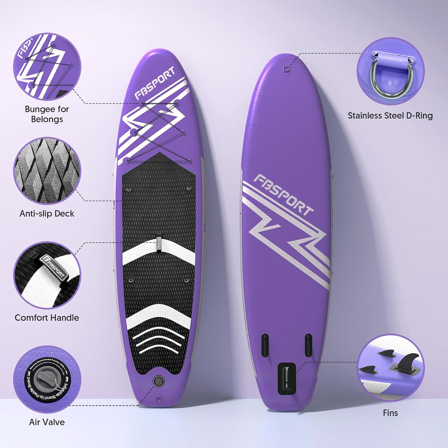 FBSPORT 11' Premium Stand Up Paddle Board, Yoga Board with SUP Accessories & Carry Bag | Wide Stance, Surf Control, Non-Slip Deck, Leash