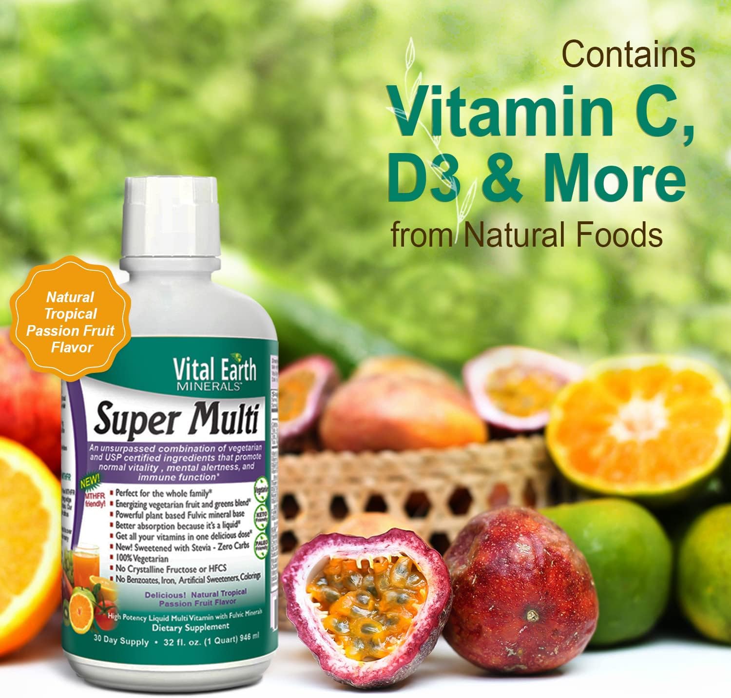 Vital Earth Minerals Super Multi – Liquid Multivitamins for Women, Men & Kids, Liquid Vitamins with Fulvic Acid for Better Absorption, MTHFR Support, 32 Oz + 1 Oz Cup