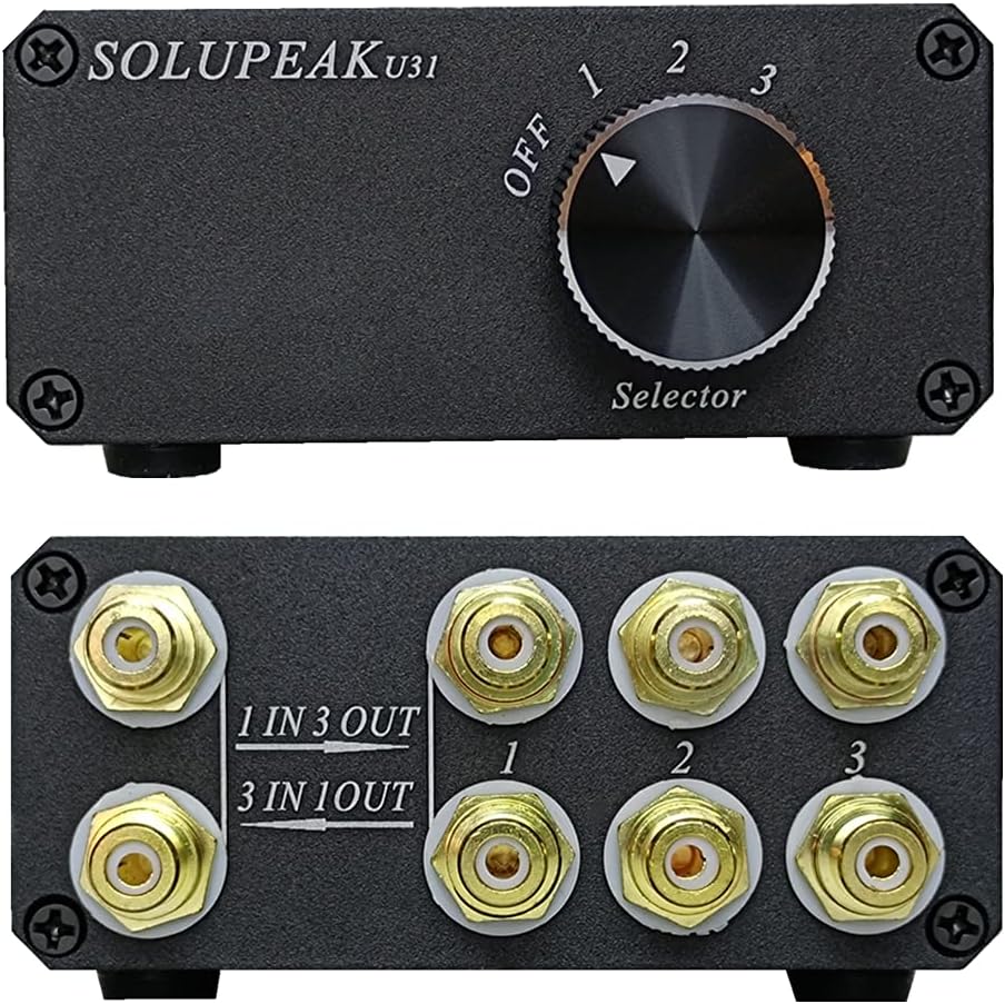 U31 3 Way RCA Audio Switcher, Stereo Audio Switch Selector Box