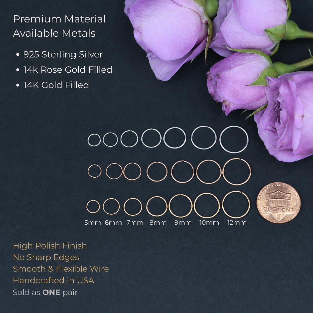 Small Gold or Sterling Silver Huggie Hoop Earrings for Women Cartilage Nose Helix Tragus