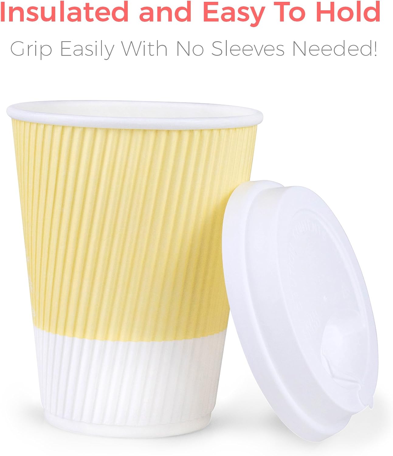 Disposable Coffee Cups With Lids - (80 set) 12 oz Paper To Go Coffee Cups With Resealable Lids Prevent Leaks! Travel Insulated Hot Beverage Drink Cup. Will Not Bend With Heat or Burn Fingers