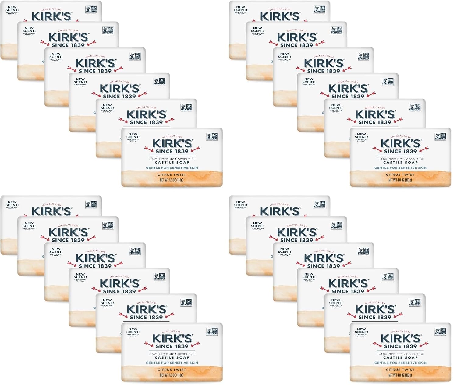 Kirk's Castile Bar Soap, Aloe Vera - Clinically Tested, Safe for Sensitive Skin with Coconut Oil, Vegan and Non-GMO - 4 oz Bars, 6 Pack