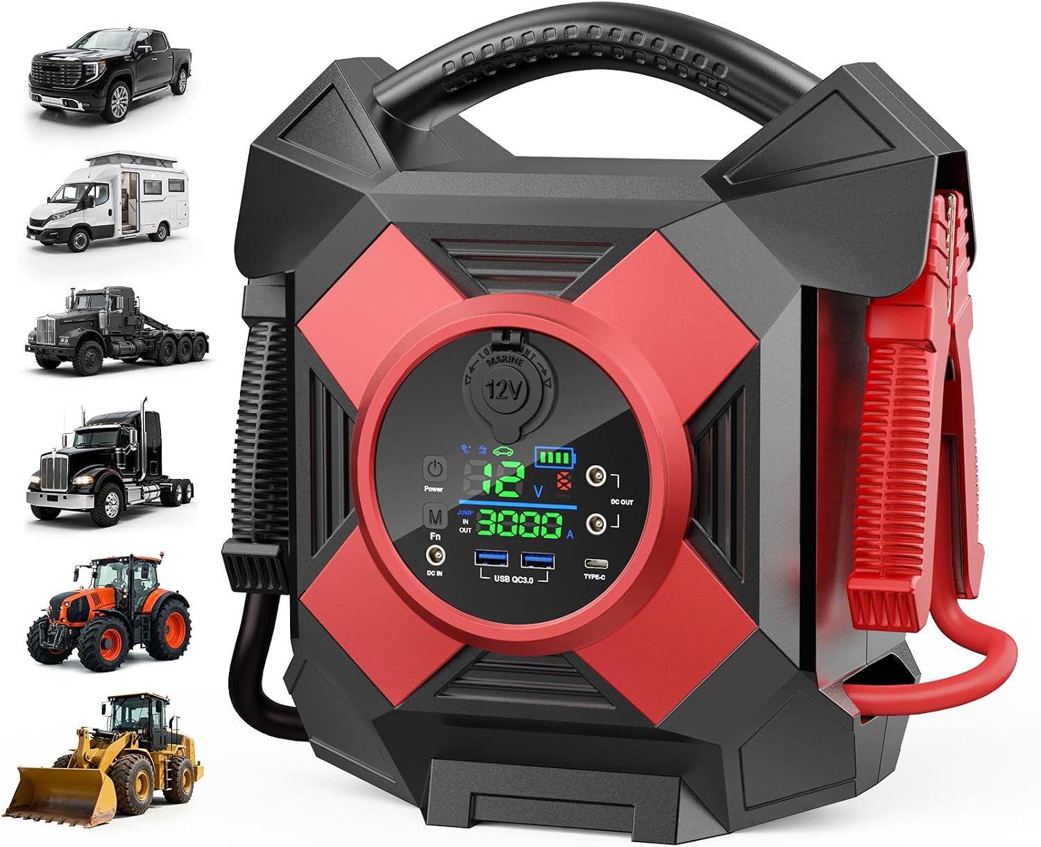 DM1264 Heavy Duty Jump Starter, 30000A Peak 12V Lithium Booster Pack for Semi Trucks, Start All for 50L Diesel and Gasoline Engines