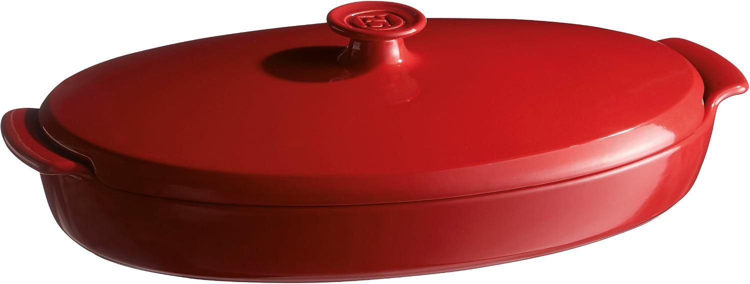 Emile Henry Made In France Fish Steamer for th Oven, 16" by 9.5", Burgundy Red