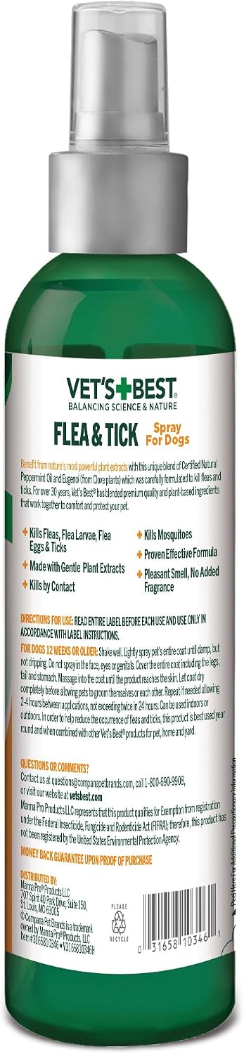 Vet's Best Flea & Tick, Mosquito, Yard & Kennel Spray for Dogs, 32 oz | Plant-Based Yard Treatment, Kills Fleas, Ticks & Mosquitoes, Ready-to-Use Hose Attachment, Safe for Plants, Made in USA