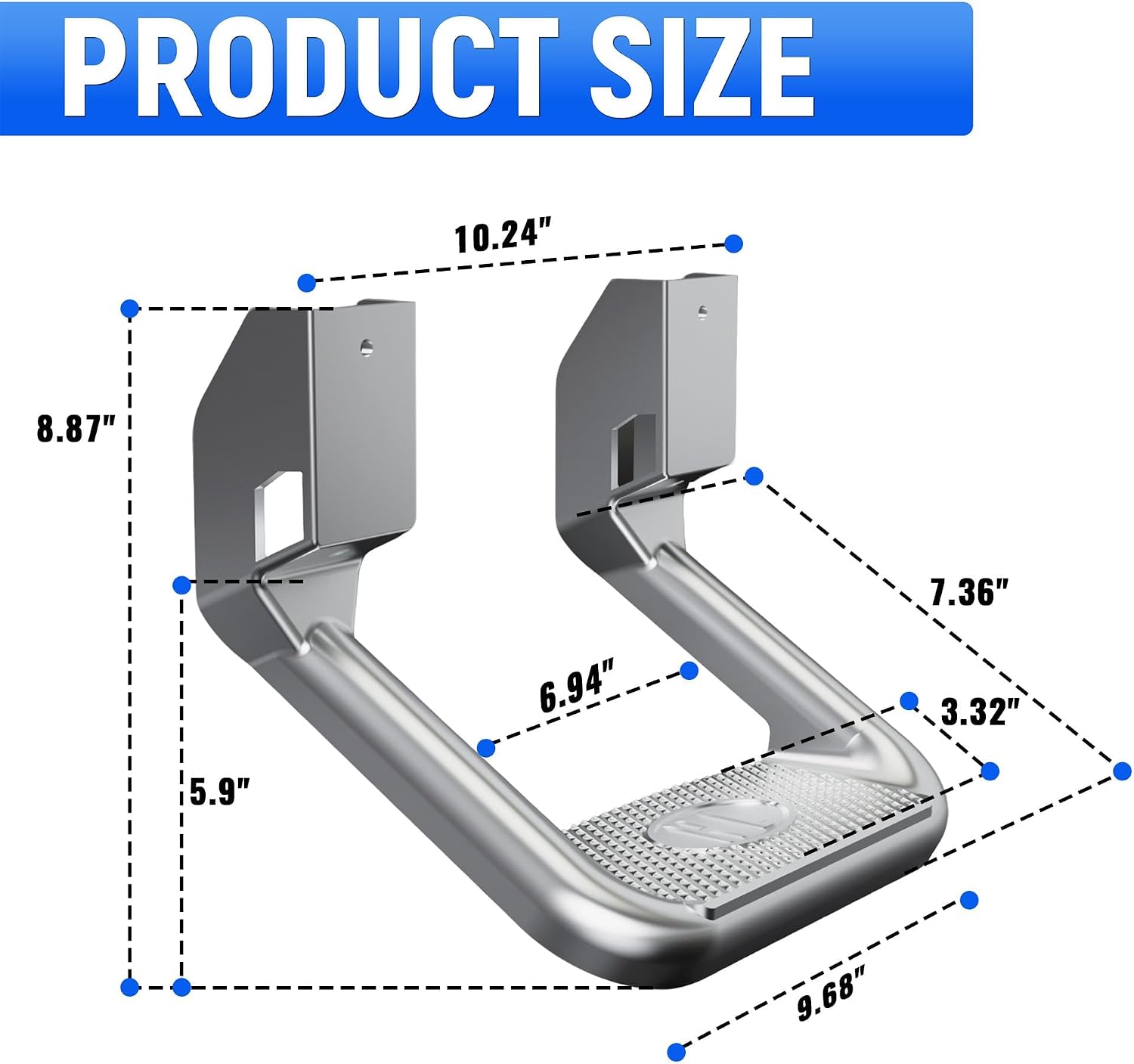 Kojem 2Pcs Silvery Aluminum Side Step Compatible with Chevy Chevrolet GMC Ford Isuzu Mitsubishi Dodge Jeep Nissan Toyota Mazda Side Hoop Step Polishing