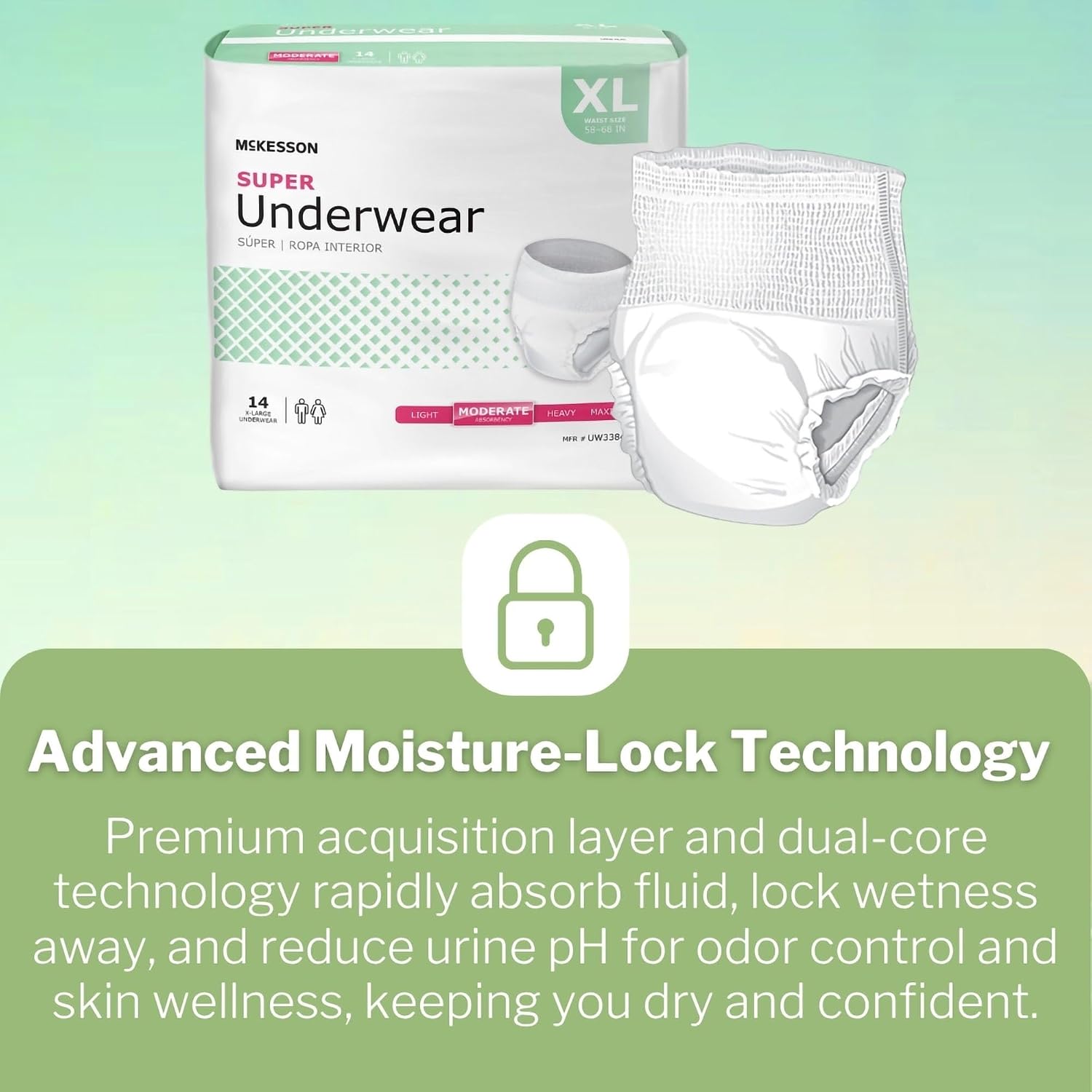 McKesson Super Adult Incontinence Underwear, Medium, Moderate, 44 in, 80 ct