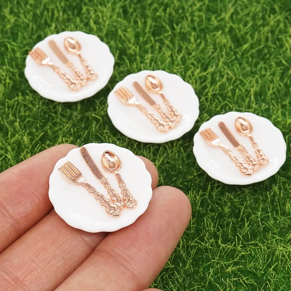 Odoria 1/12 Miniature Plates and Silverware Knife Fork Spoon Set Dollhouse Accessories, Silver
