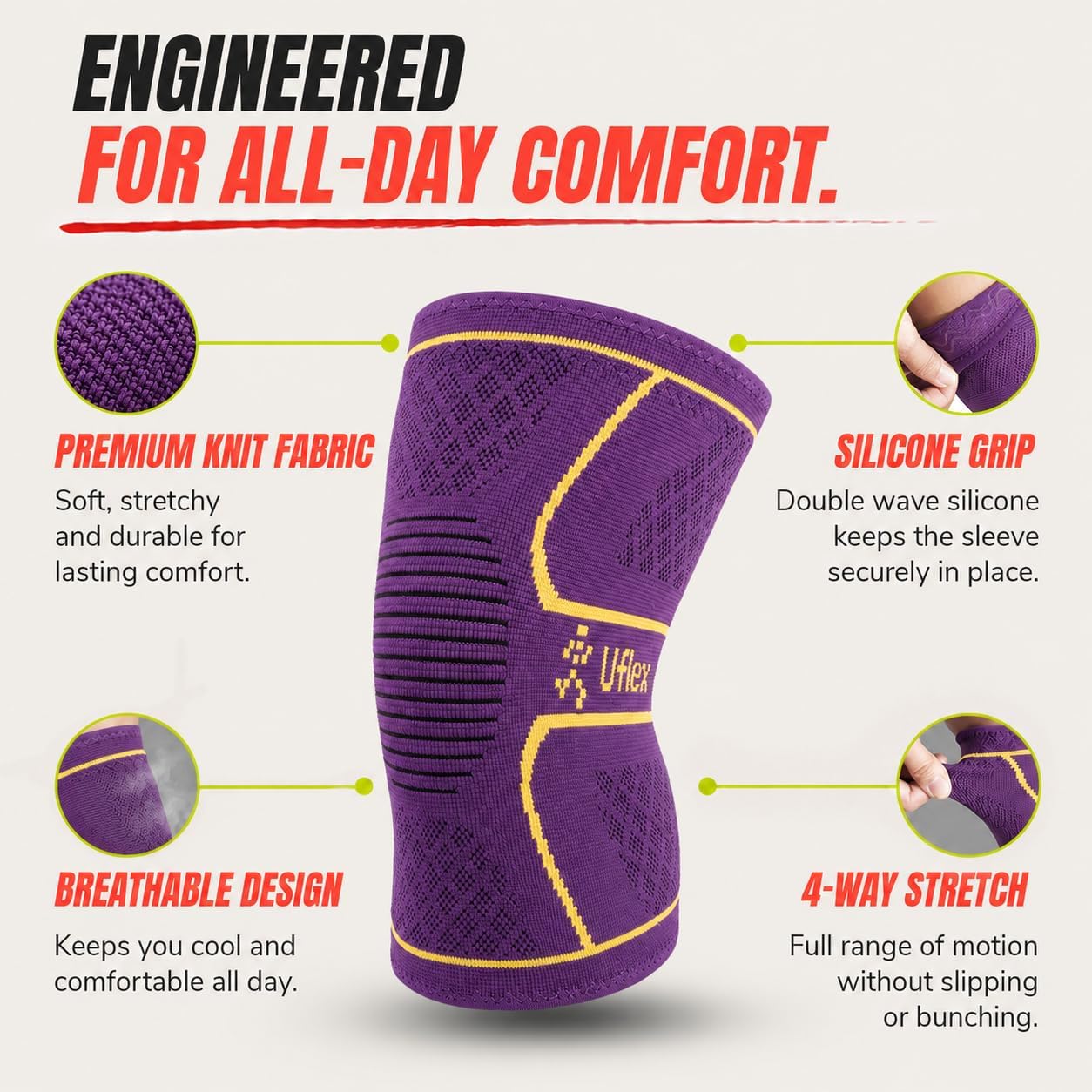 Knee Brace Knee Support Wrap for Pain Relief, Workout, Swelling & Recovery