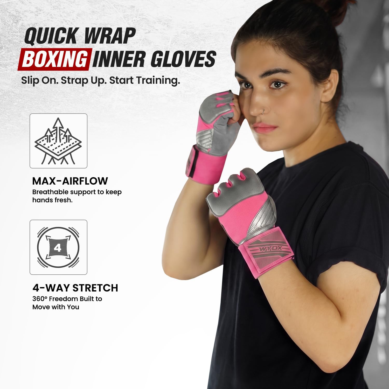 WYOX Neoprene Gel Boxing Hand Wraps Inner Gloves for Men & Women – 80cm/31in Quick Wrist Strap, Padded Knuckle Protection