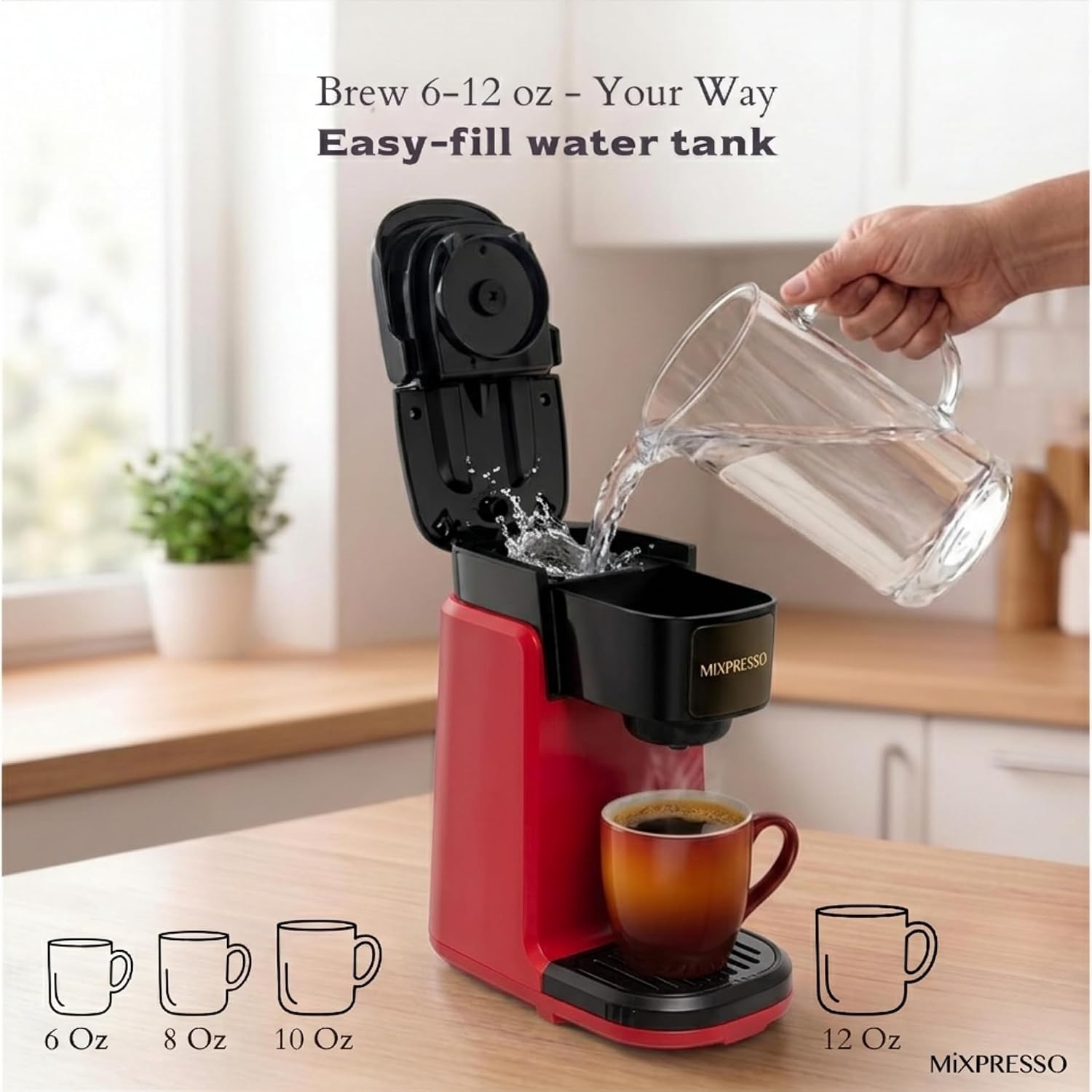 Mixpresso Single Serve Coffee Maker K Cup Coffee Maker for K Pods & Grounds | Compact 800W White Coffee Machine with 14 Oz Water Tank, Fast Brew & Auto Shut-Off, Small Design for Travel RV, Office& Dorm