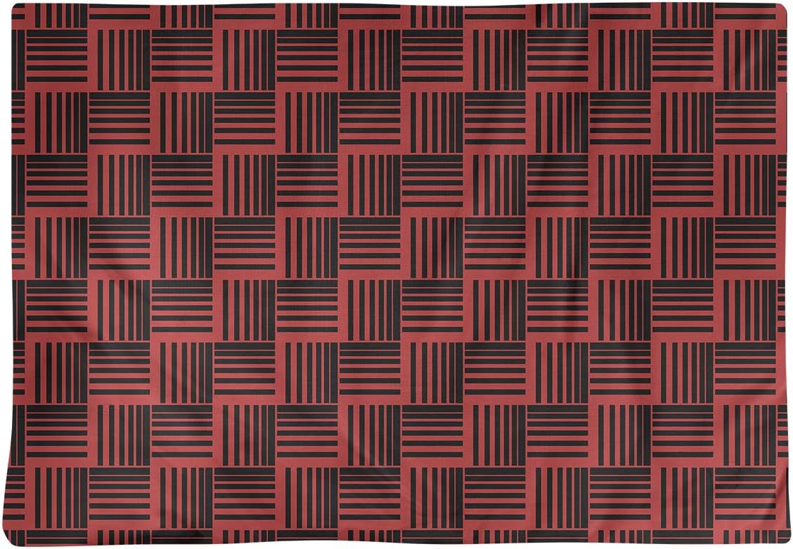 Dana Strider Black & Color Basketweave Stripes Table Placemat, 18 x 14, Red