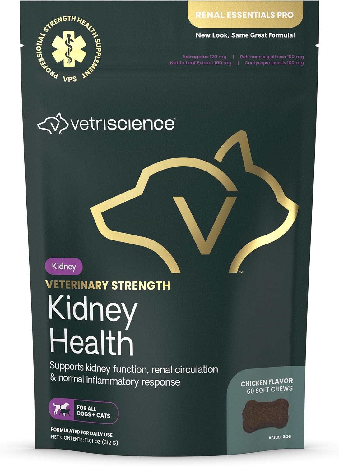 Vetriscience Veterinary Strength Kidney Health Chews - Balanced Kidney Support for Pets - Feline & Canine Renal Support - Holistic Formula - Chicken