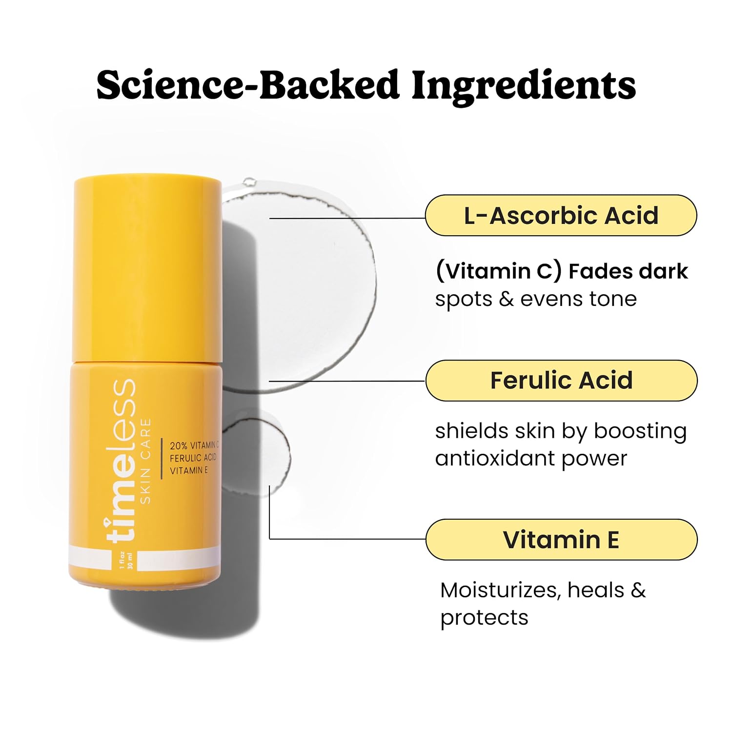Timeless Skin Care Vitamin C Serum with Vitamin E & Ferulic Acid - Brightening Serum - for Oily & Dry Skin - Fragrance-Free - 1 oz | Vitamin C Serum for Even Skin Tone and Collagen Support, Antioxidant-Rich Advanced Skincare Formula, Lightweight