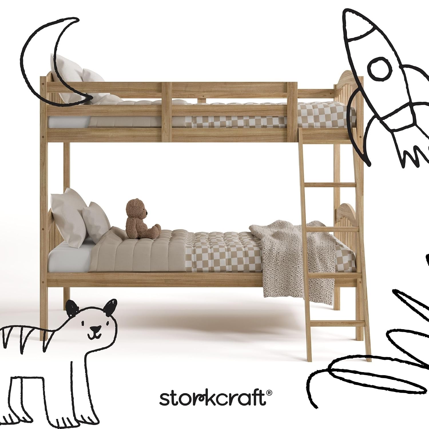Storkcraft Long Horn Twin-Over-Twin Bunk Bed, White | GREENGUARD Gold Certified, Converts to 2 Individual Twin Beds, Wood Bunk Bed for Kids Bedroom, No Box Spring Required