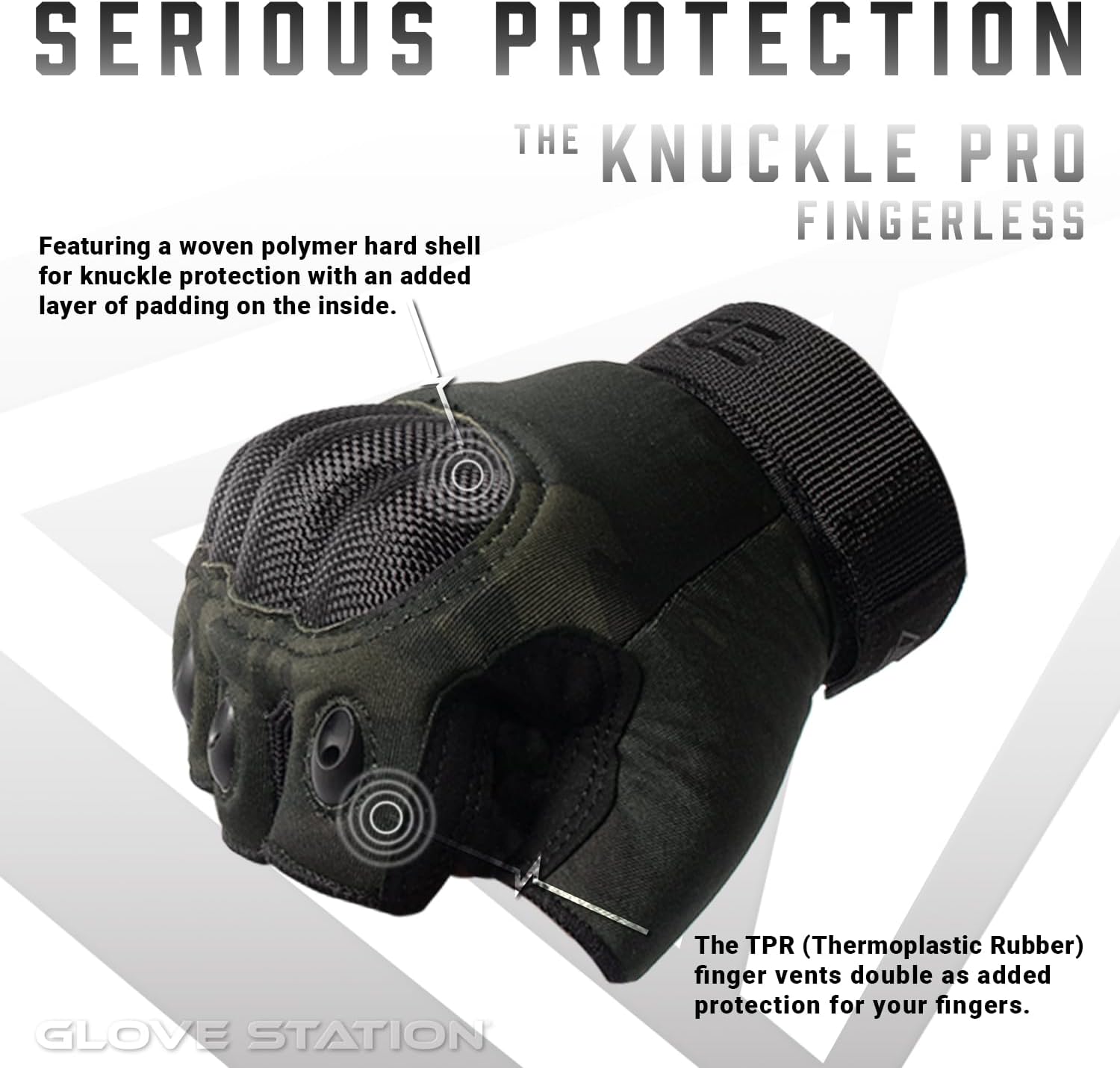 Glove Station Fingerless Knuckle Motorcycle Gloves, TACHK200