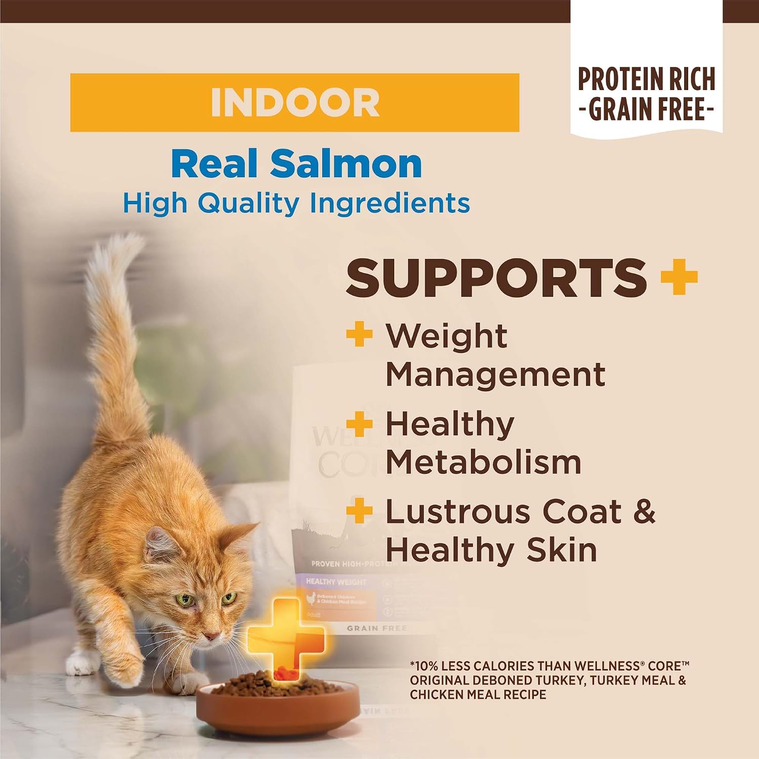 Wellness CORE+ Adult Dry Cat Food for Indoor Cats, Natural, Grain Free Kibble, Chicken, Turkey and Chicken Meal Recipe, 5 lb Bag