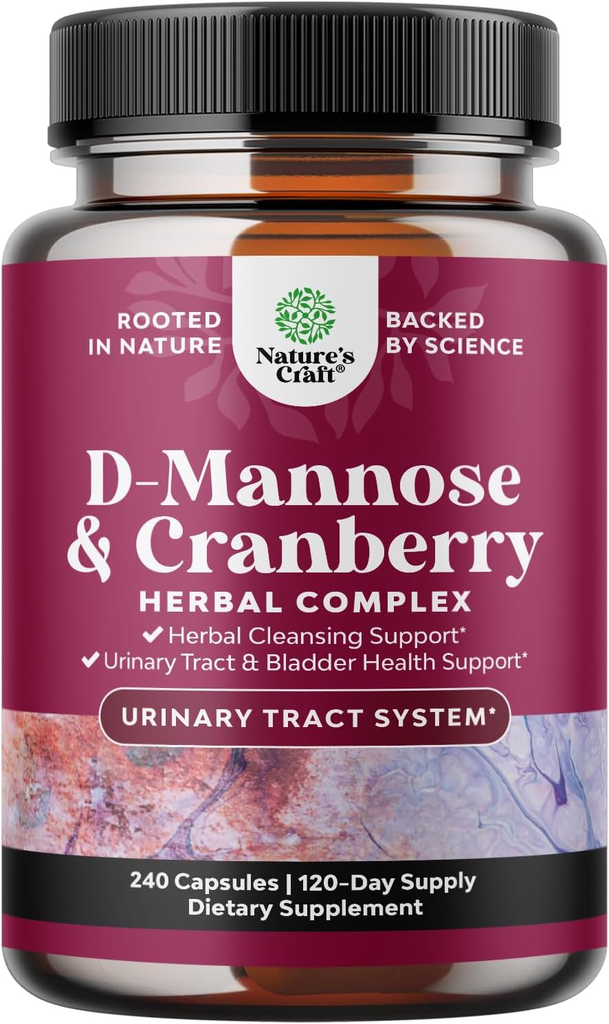 D Mannose with Cranberry Supplement - Potent D Mannose 1000mg Capsules for Kidney Defense Support & Cleanse and Urinary Tract Health for Women & Men