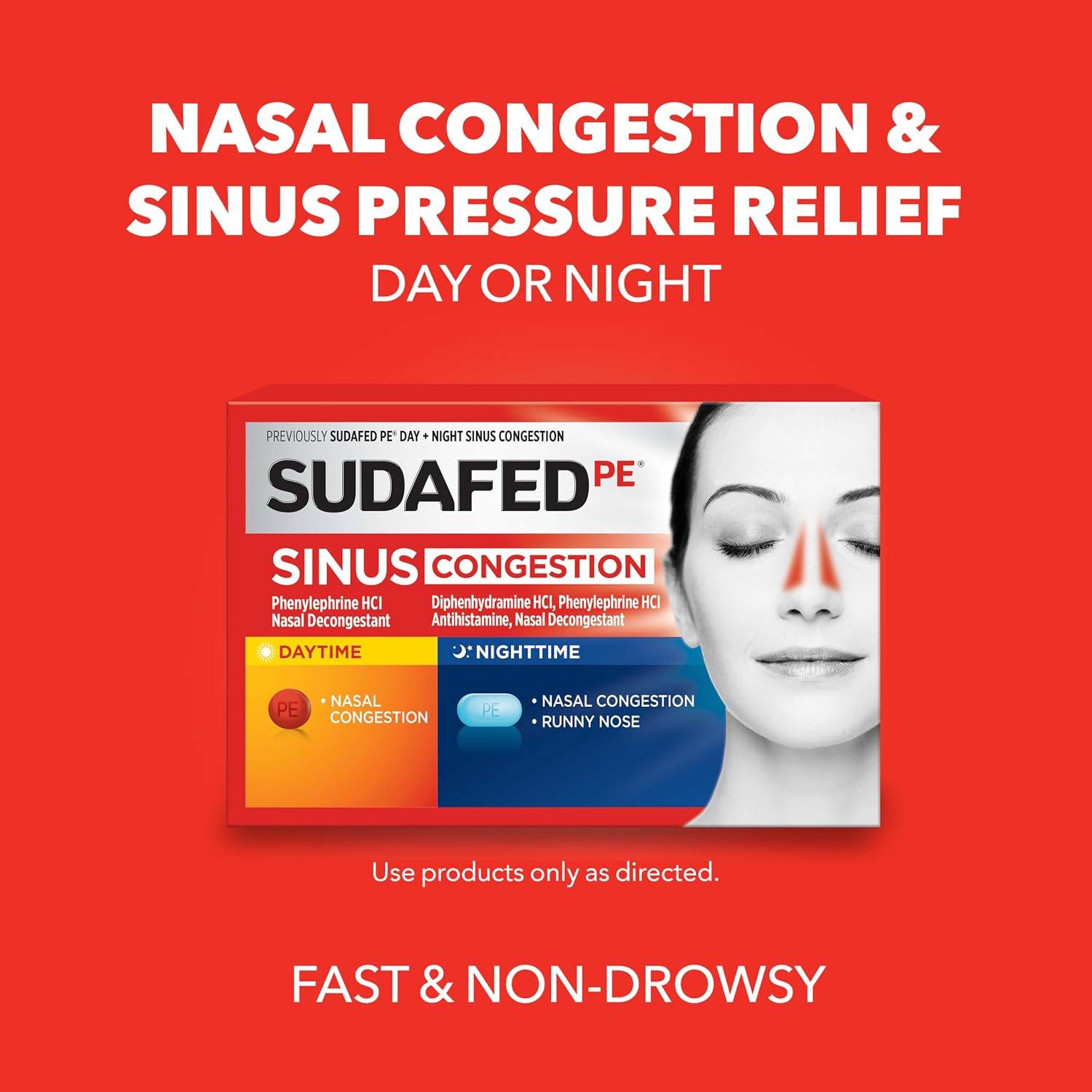 Sudafed PE Day + Night Tablets, Phenylephrine HCl, 20 ct | Diphenhydramine HCl, Maximum Strength Decongestant & Antihistamine