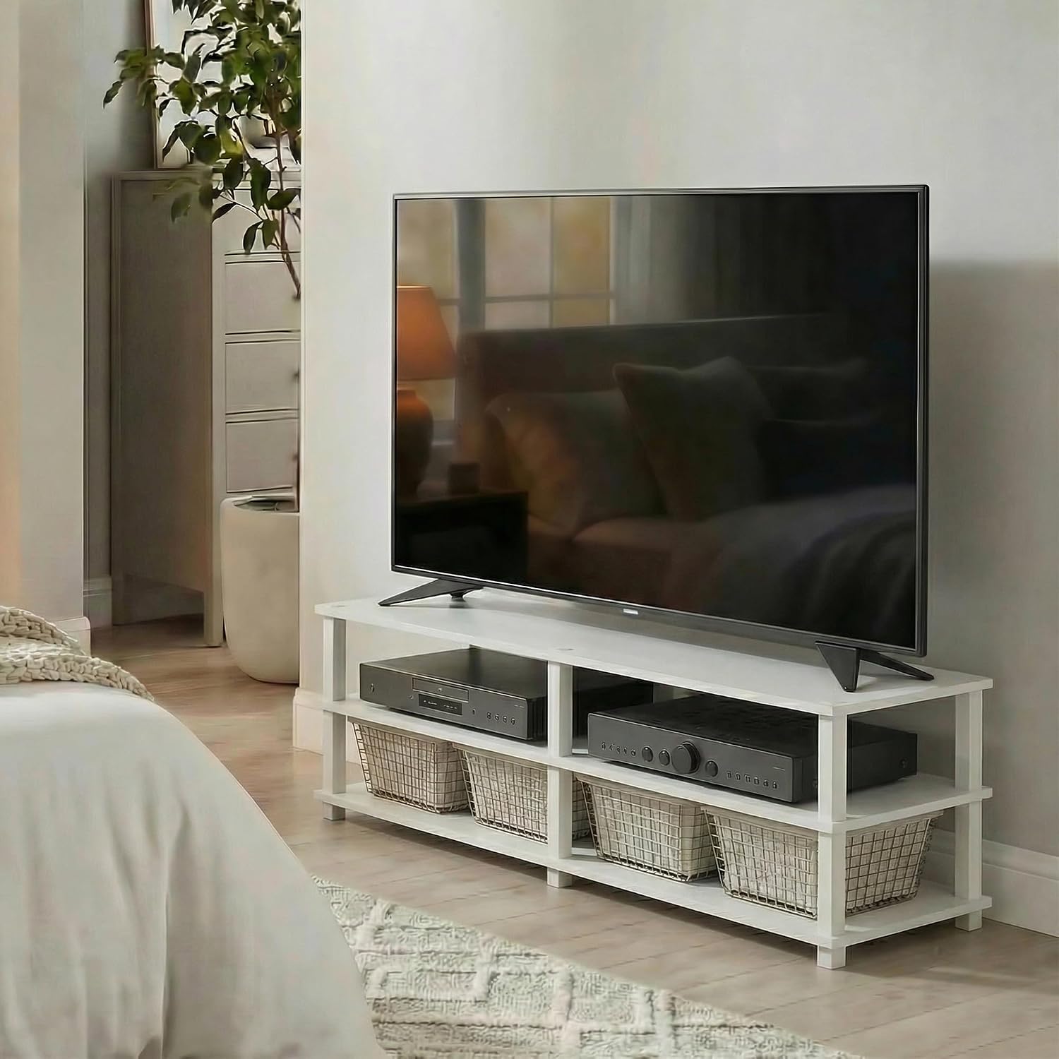 Furinno Turn-S-Tube No Tools 3-Tier Entertainment TV Stands, Dark Cherry and Black
