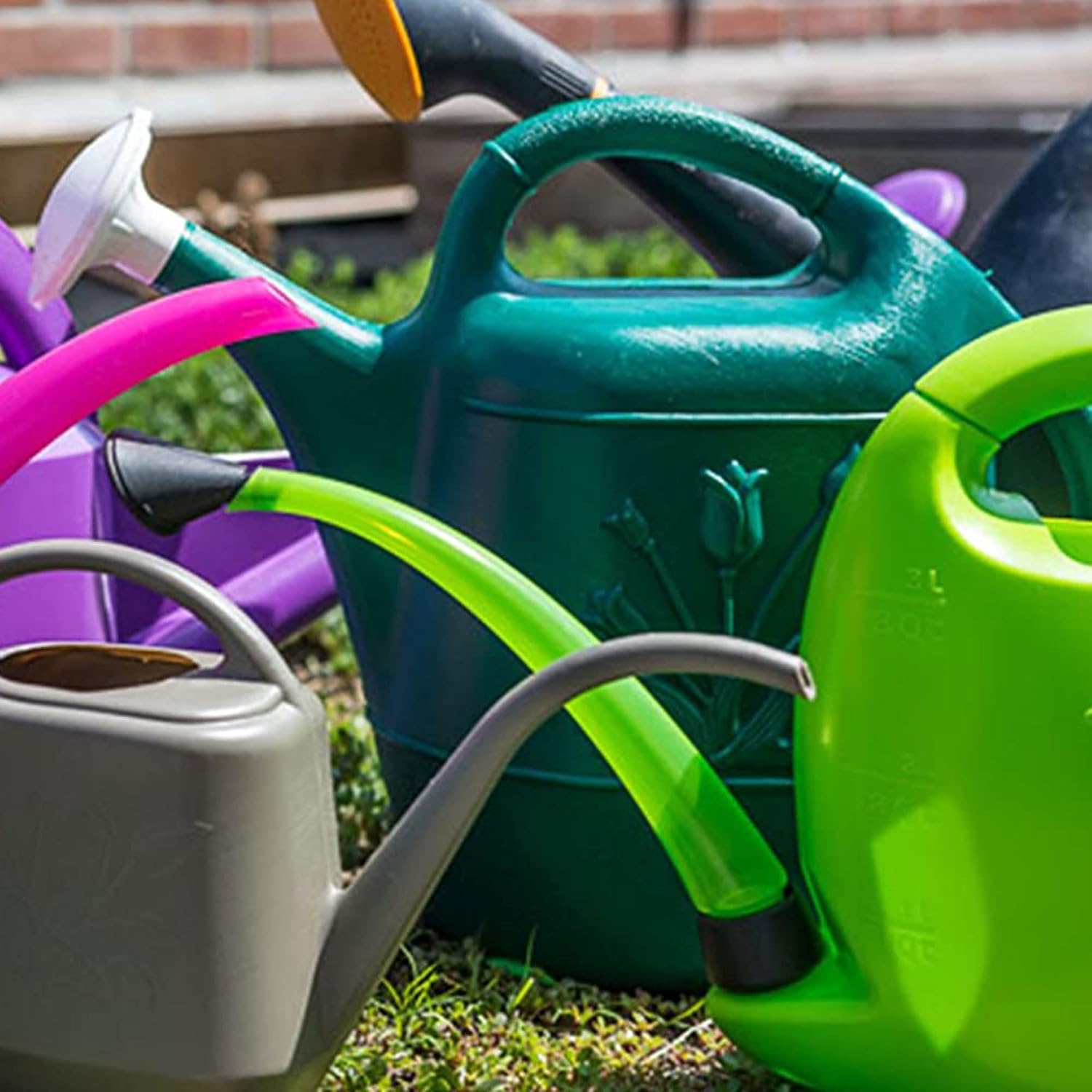Union Products 63066 2 Gallon Plastic Indoor/Outdoor Watering Can w/Tulip Design for Garden, Potted Plants, & Patio Pots, Caribbean Blue