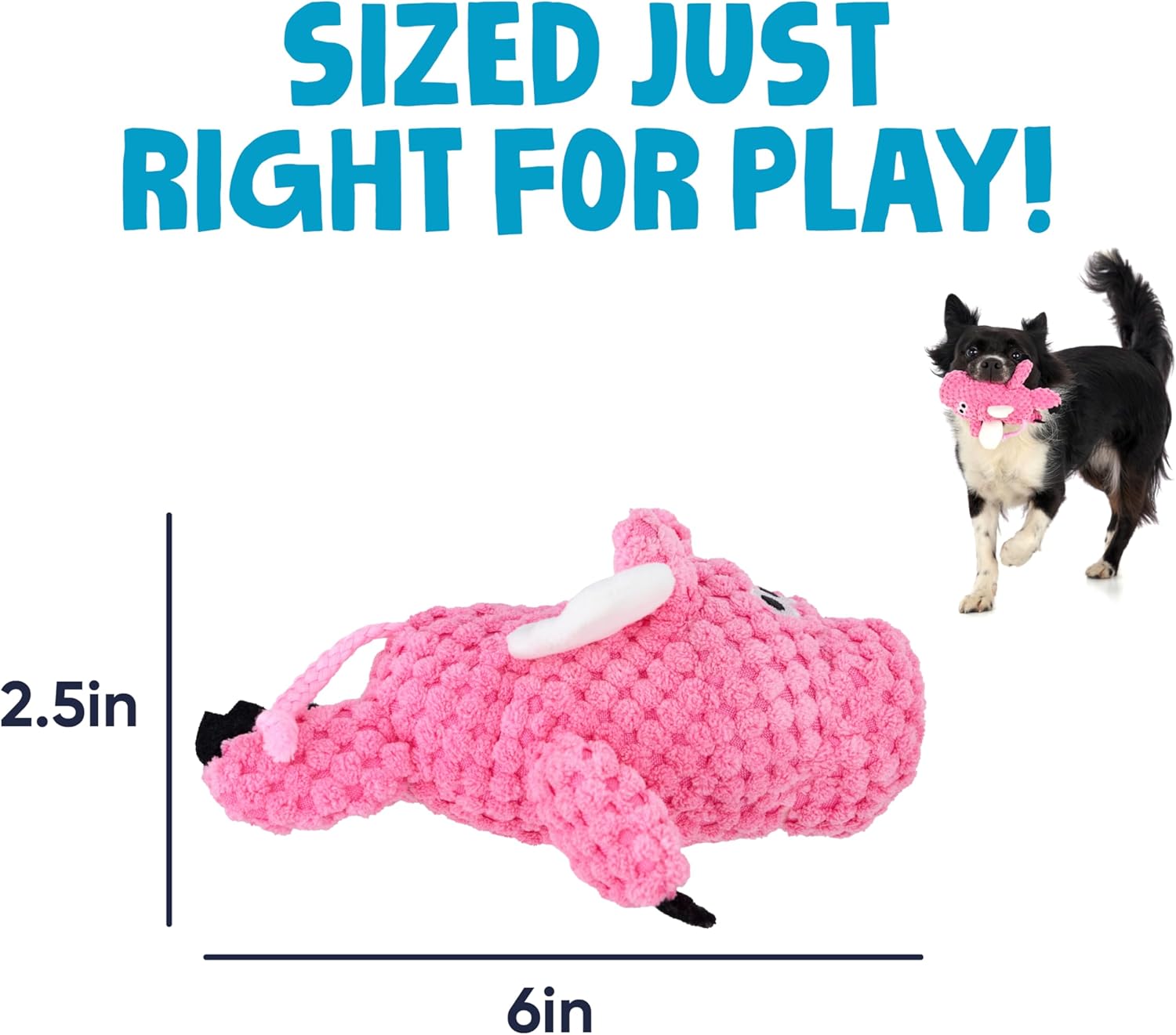 goDog Checkers Just for Me Skinny Cow Squeaky Plush Dog Toy, Chew Guard Technology - White, Mini