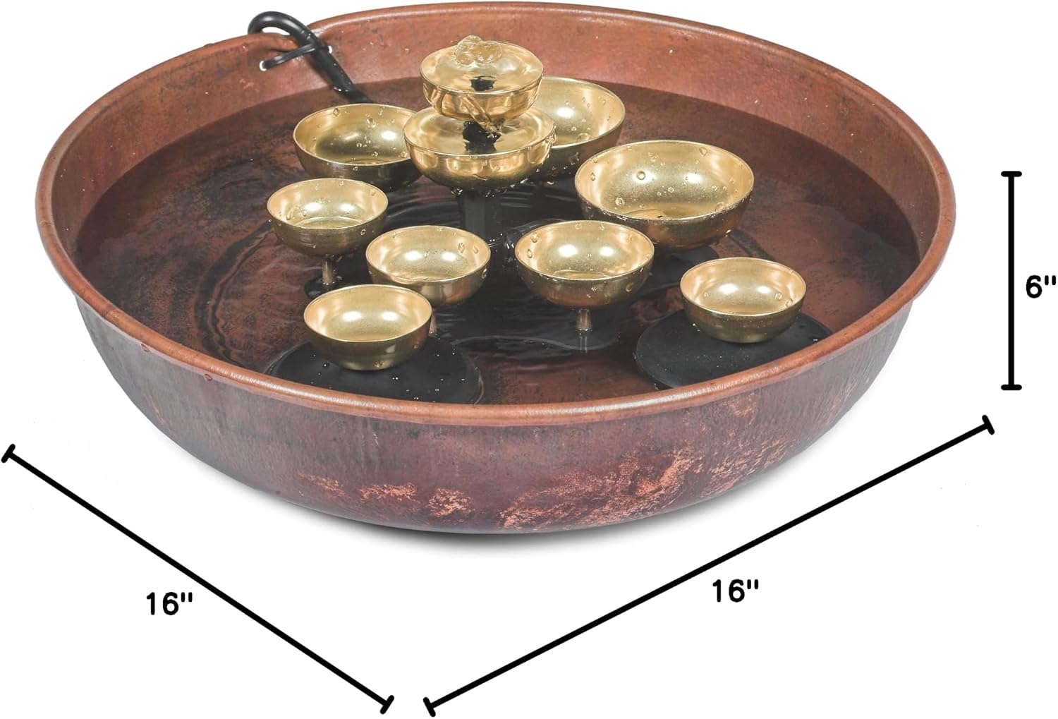 Woodstock Wind Chimes Encore Water Bell Fountain (14") Brass Serenity Bells Black Bowl for Indoor Home Garden Décor Christmas/Hanukkah Gifts (WEWBF)