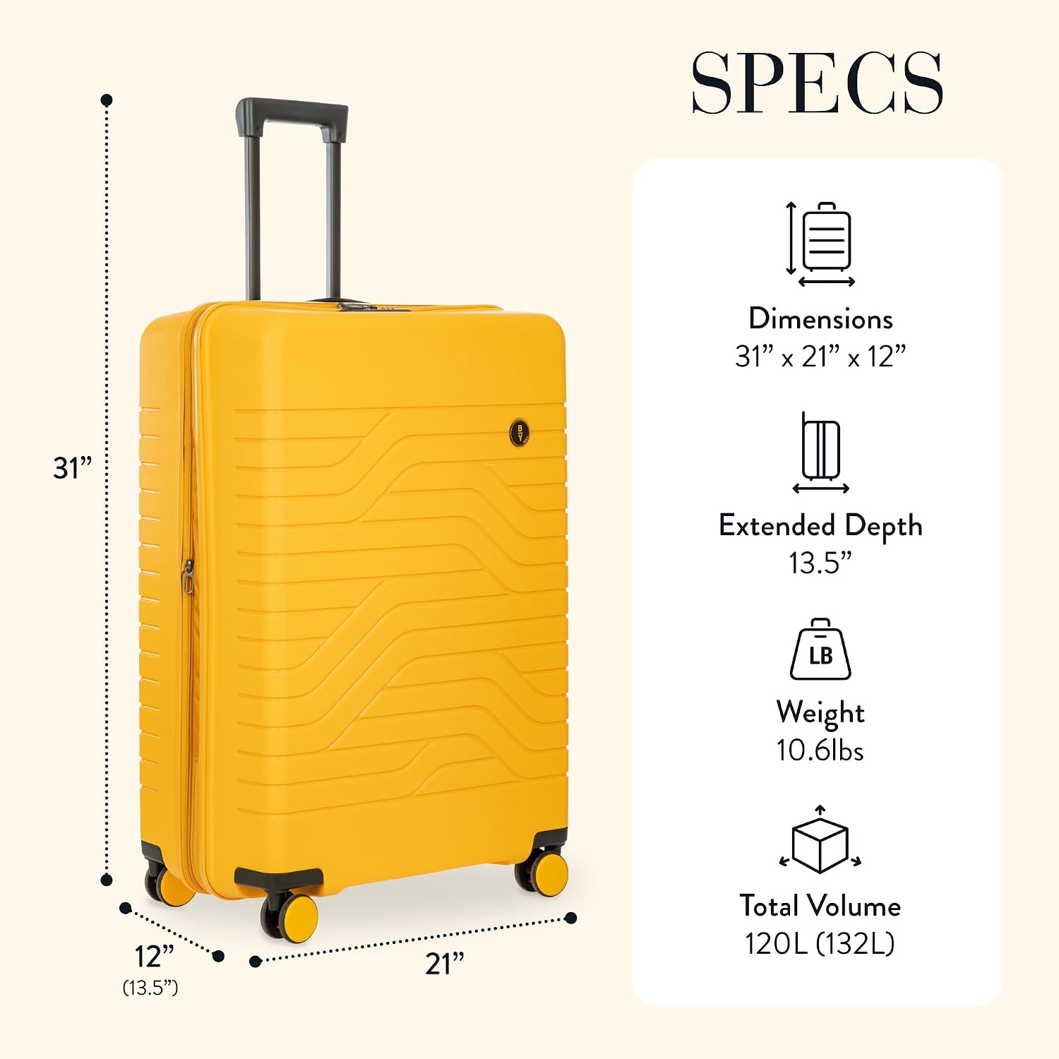 Bric's B|Y Ulisse Checked Luggage with Spinner Wheels – Expandable Lightweighted Hard Shell Suitcase, TSA Combination Lock - Removeable Wash Bag Included - 30 Inch, Mango