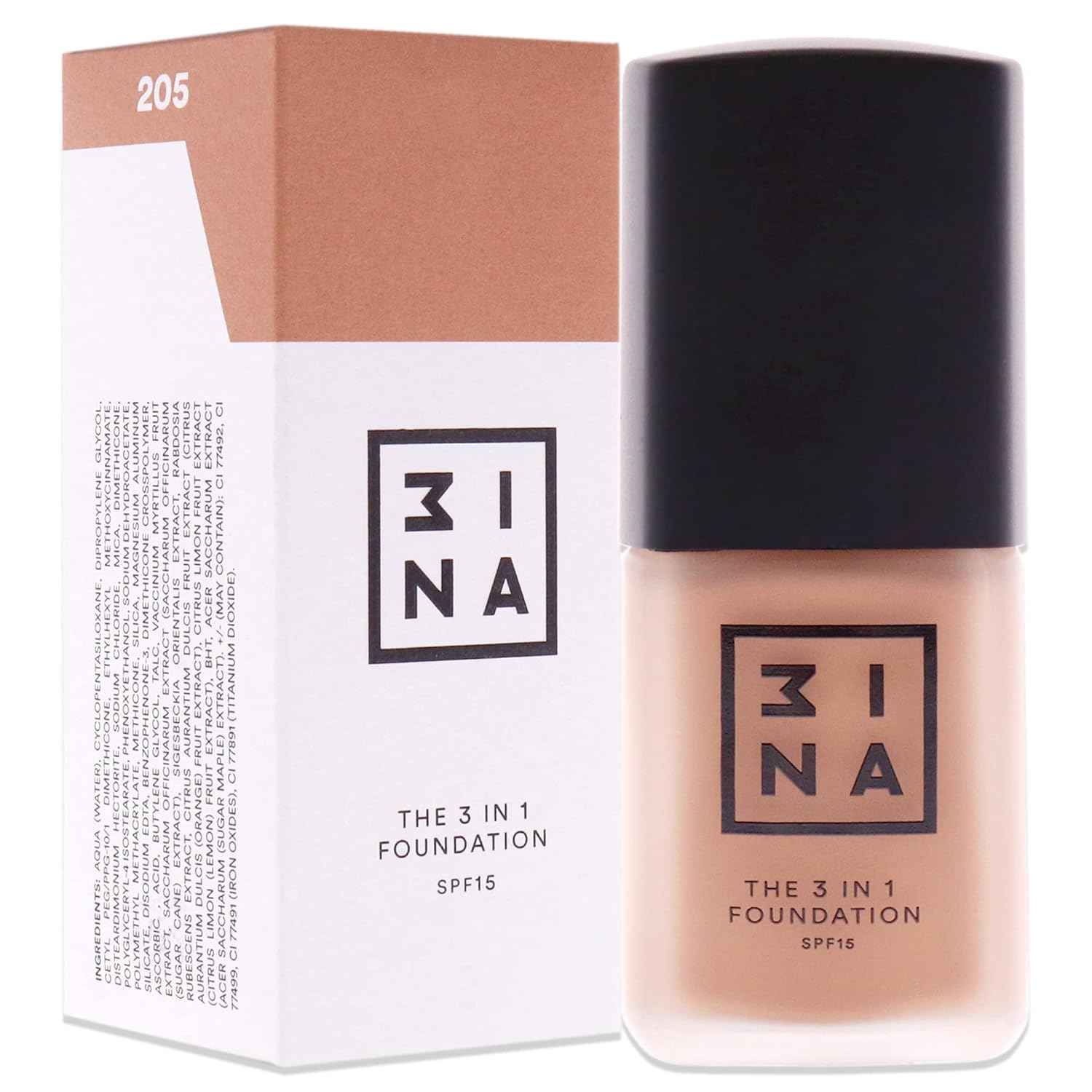 3INA The 3-in-1 Foundation – Liquid Foundation with SPF 15 – 12-Hour, Light to Medium Coverage – Skincare, Concealer, Coverage in One – 213 – 1.01 oz