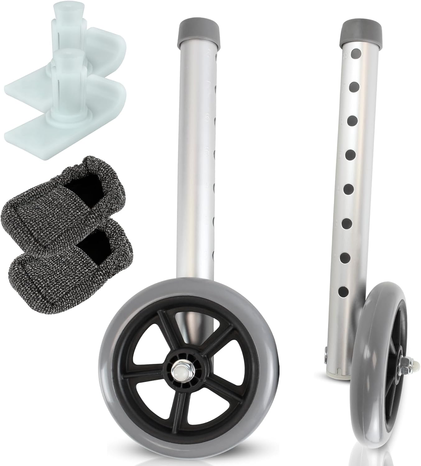Vive Walker Wheels, Ski Glides, Accessories Covers for Seniors (6 PCS), Replacement Feet Parts Ball Set for Folding Medical Roller Safety- Front