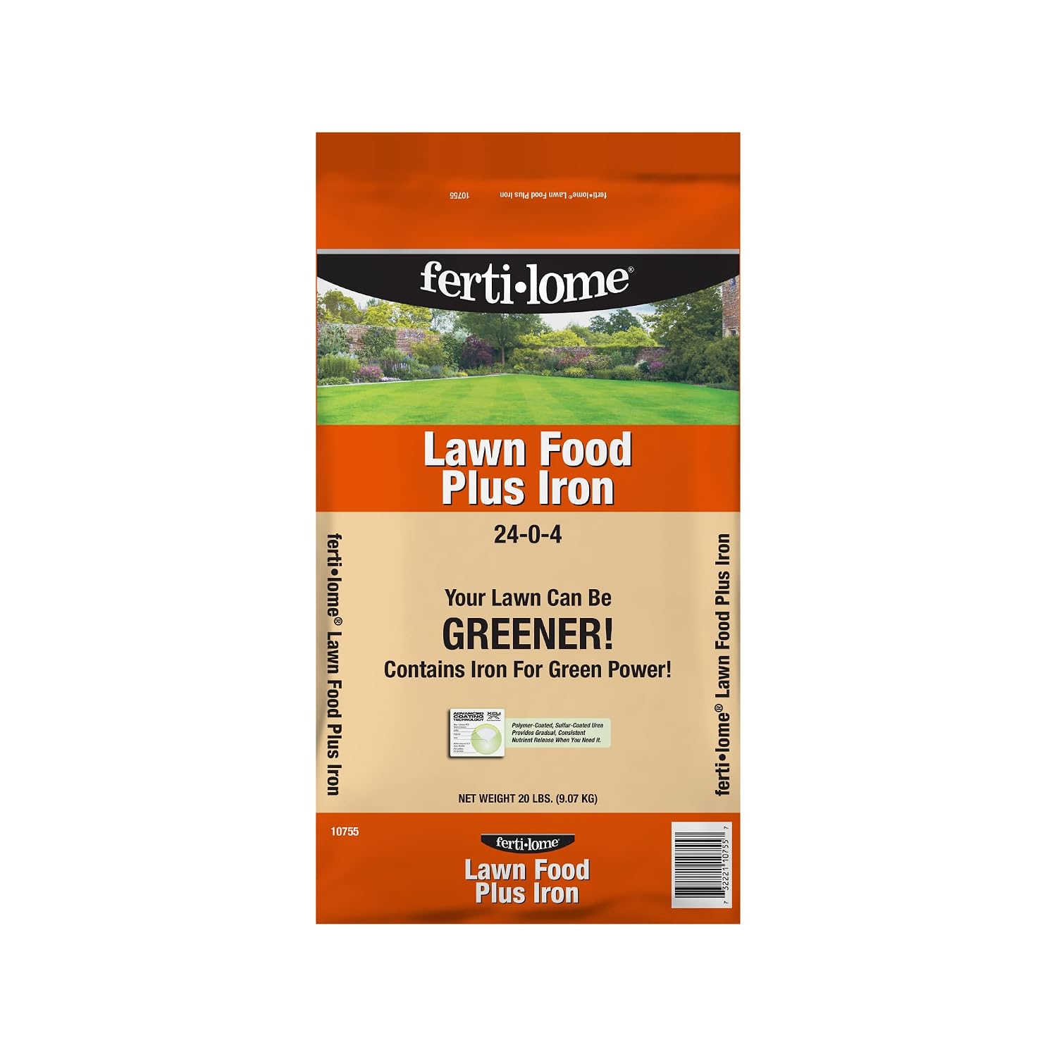 Fertilome (10760) Lawn Food Plus Iron 24-0-4, 40 lbs | 24-0-4 dual nitrogen + chelated iron - Fast green-up & long-term growth for all lawn types - Homeowners