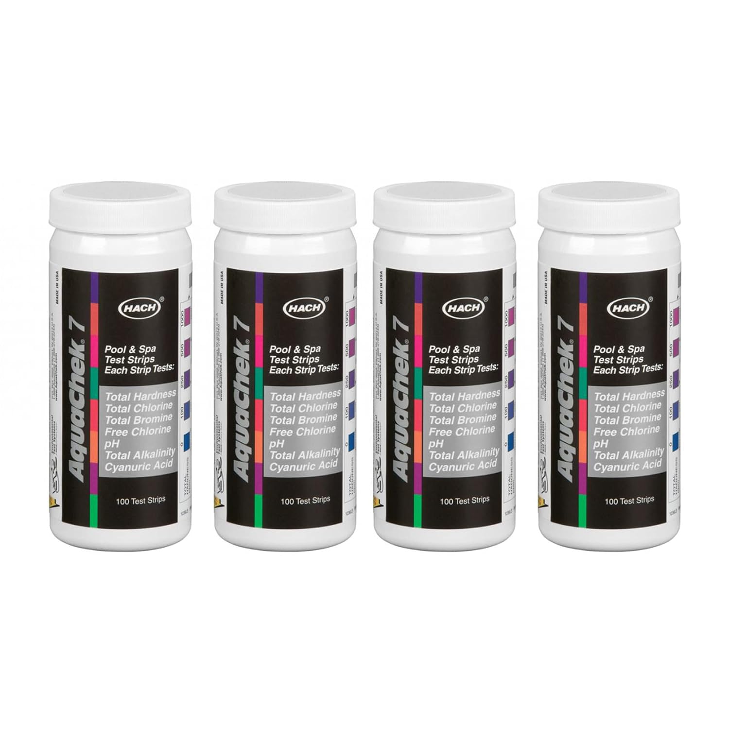 AquaChek 7-Way Pool and Spa Test Strips - Silver Pool Test Strips For pH, Total Chlorine, Free Chlorine, Bromine, Alkalinity, Total Hardness, and Cyanuric Acid - Water Quality Testing Kit (100 Strips)
