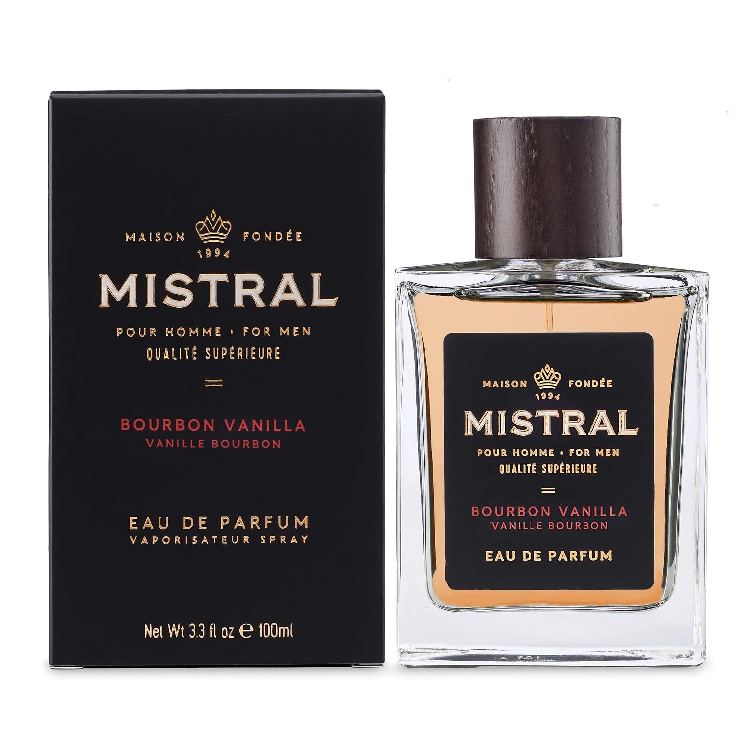 Mistral Bourbon Vanilla Eau de Parfum for Men, Men's Cologne, 3.4 Oz | Warm & Sweet Masculine Scent with Vanilla, Patchouli & Sandalwood, Cruelty-Free, Long-Lasting Perfume, Made in France