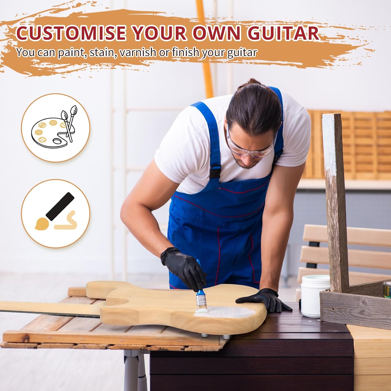 Ktaxon DIY Electric Guitar Kit, 44Inch DIY Bass Guitar Kit (KIB) | Mahogany Body, Solid Wood Fingerboard and Maple Neck, Easy Installation & All Accessories Included to Build Your Own Guitar