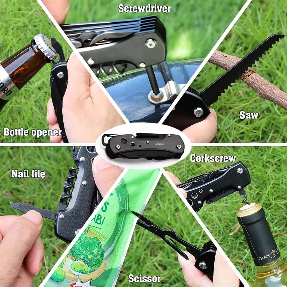 Swiss Small Pocket Knife, 15-in-1 Multitool for Camping, Hiking & EDC | Includes Bottle Opener, Saw